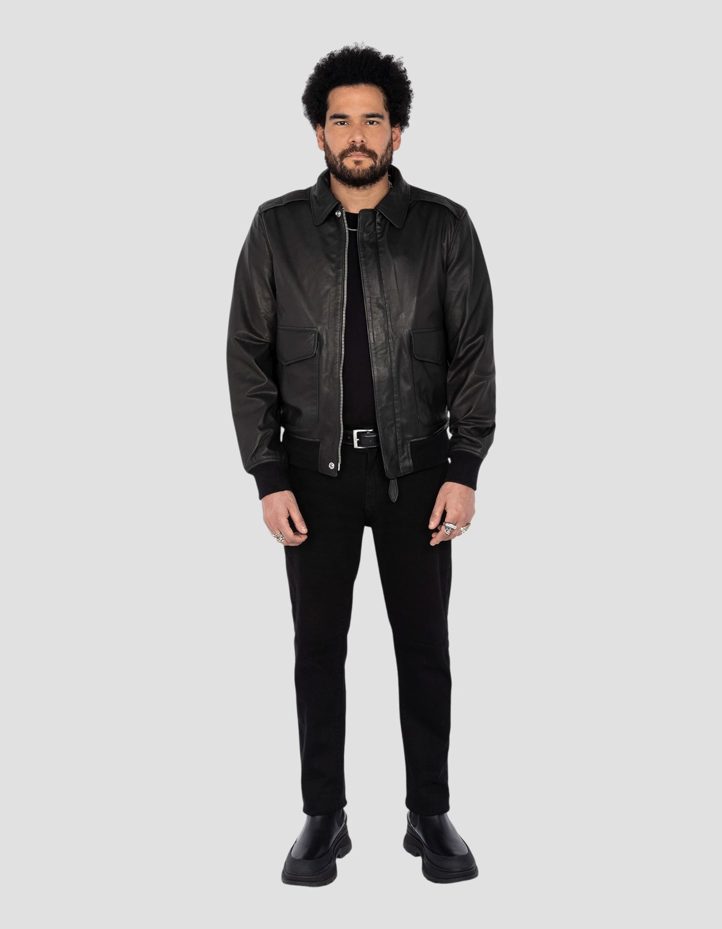 Black A-2 pilot jacket, goat leather