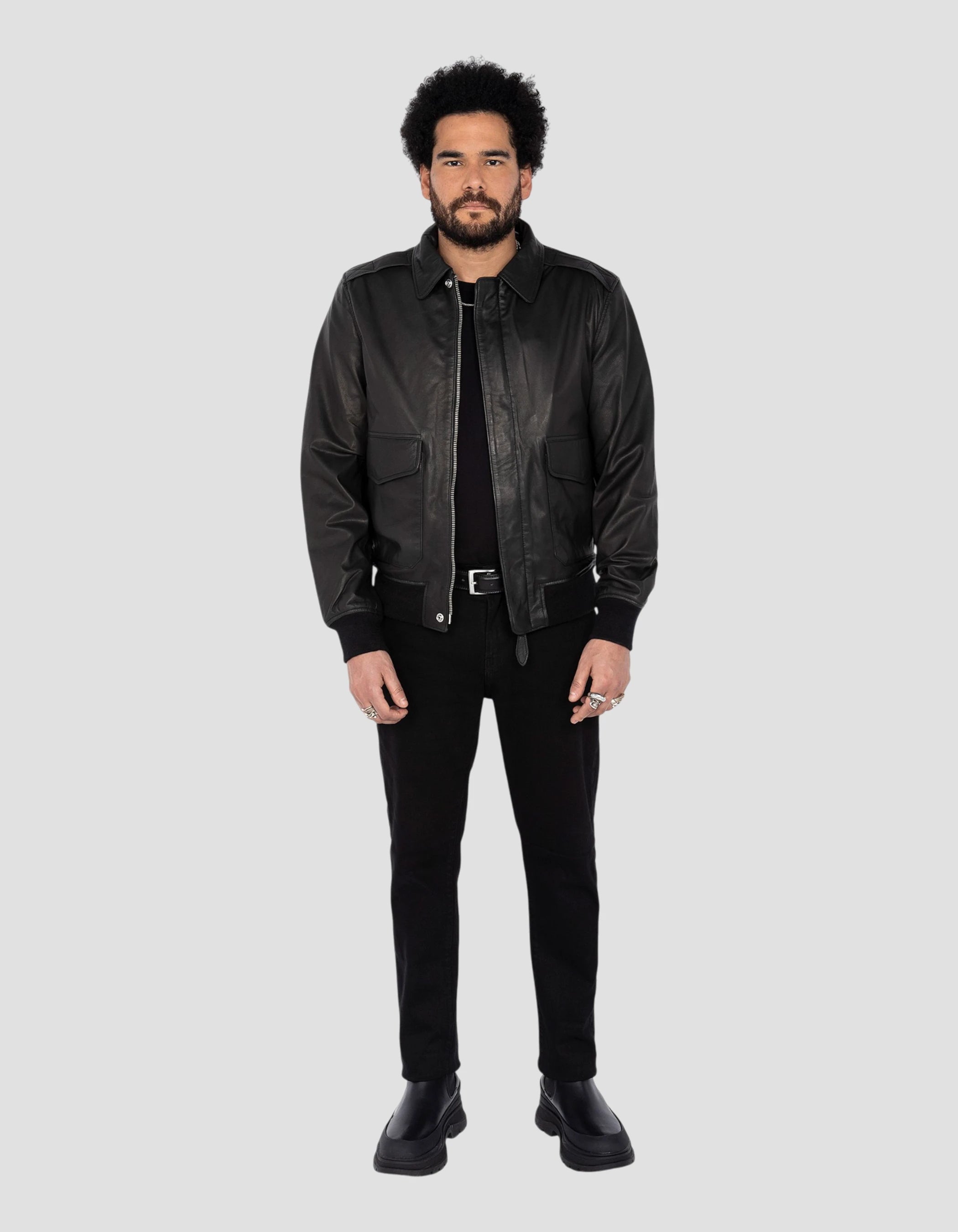 Black A-2 pilot jacket, goat leather-1
