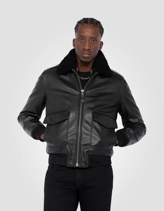 Blouson pilote type A-2, cuir de vachette