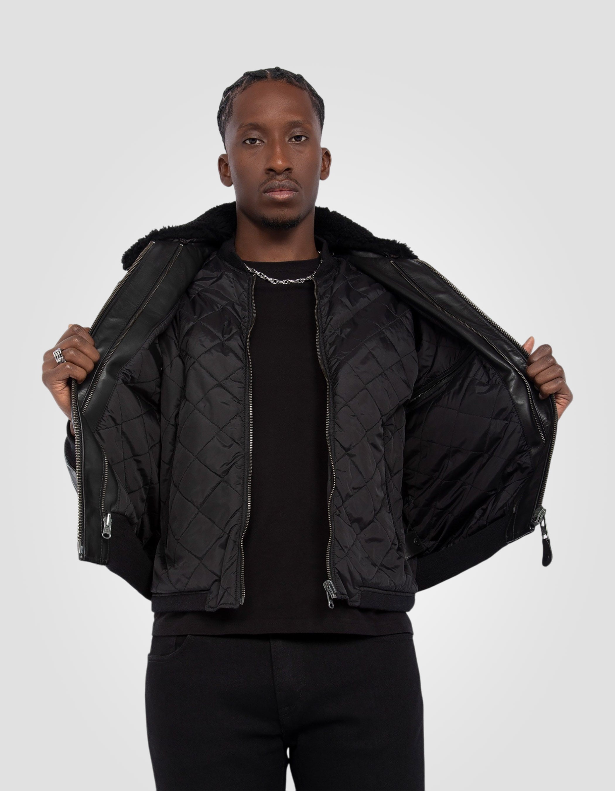 Schwarze A-2-Pilotjacke mit abnehmbar-5