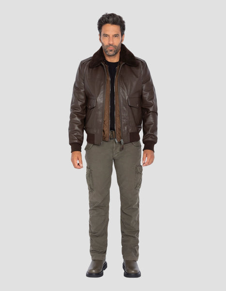 Braune Pilotenjacke Typ A-2 aus Rindsleder mit abnehmbarer Weste