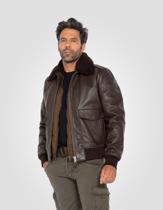 Blouson pilote type A-2, cuir de vachette