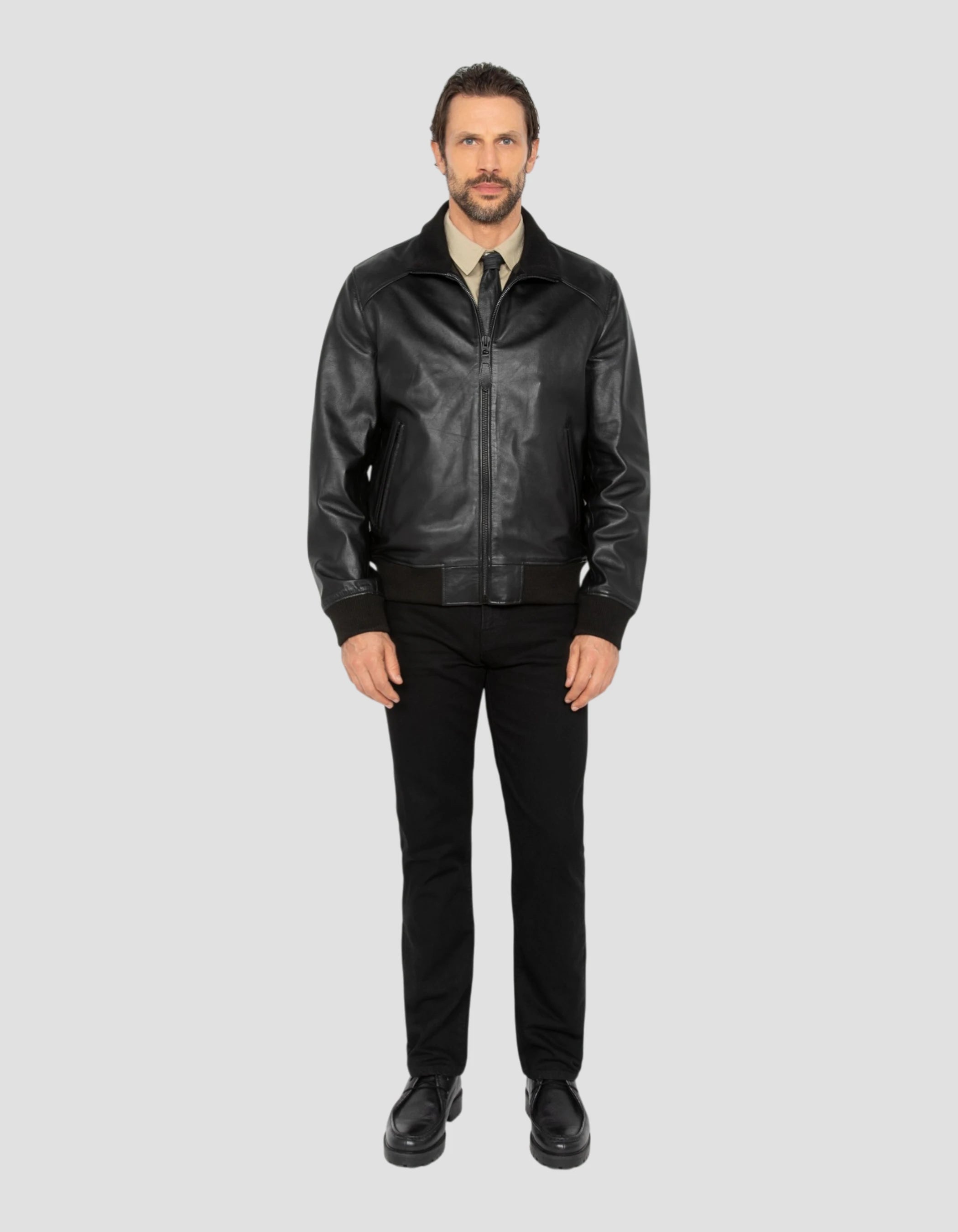 Blouson rétro full black, cuir d'agneau-1