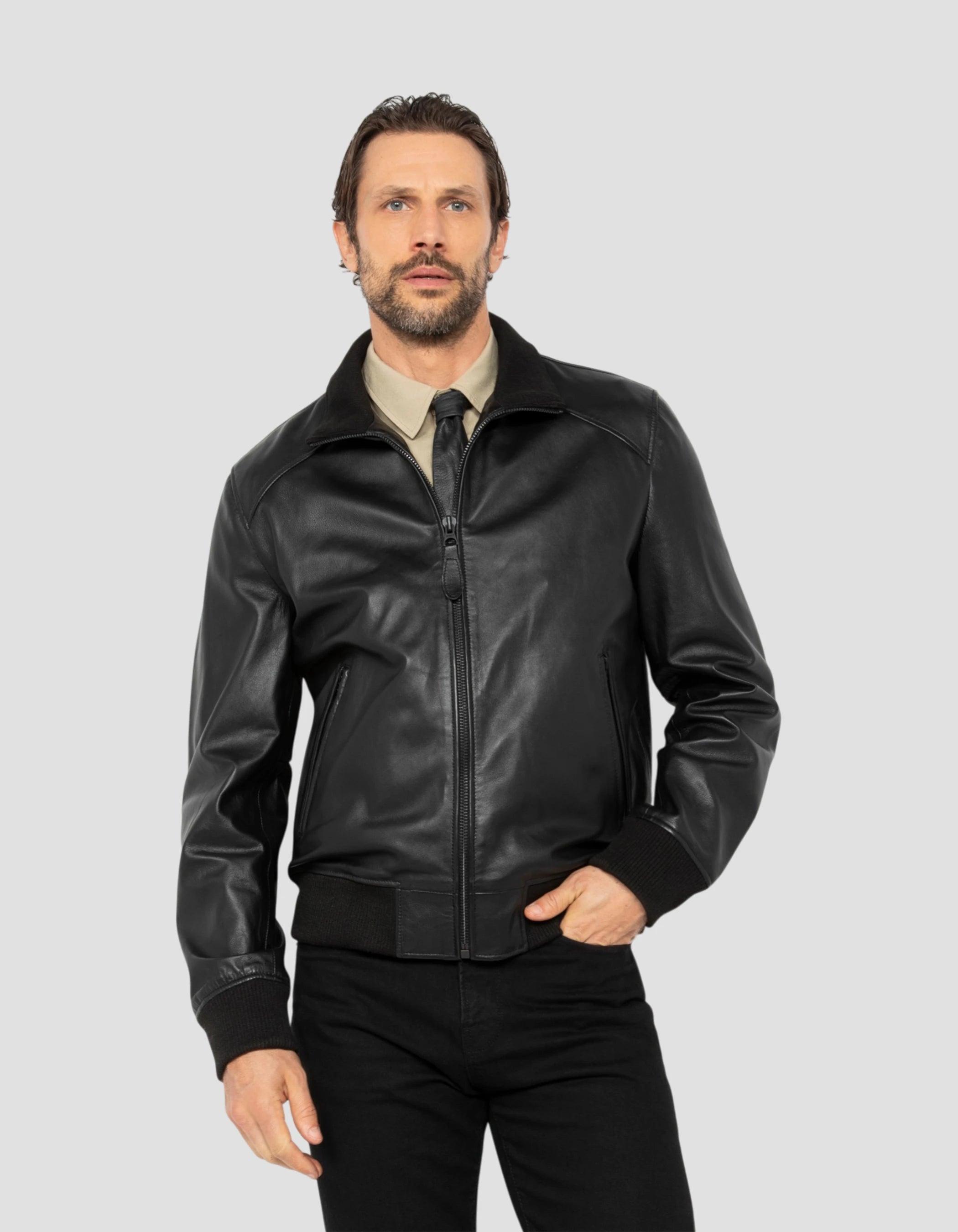 Blouson rétro full black, cuir d'agneau-3
