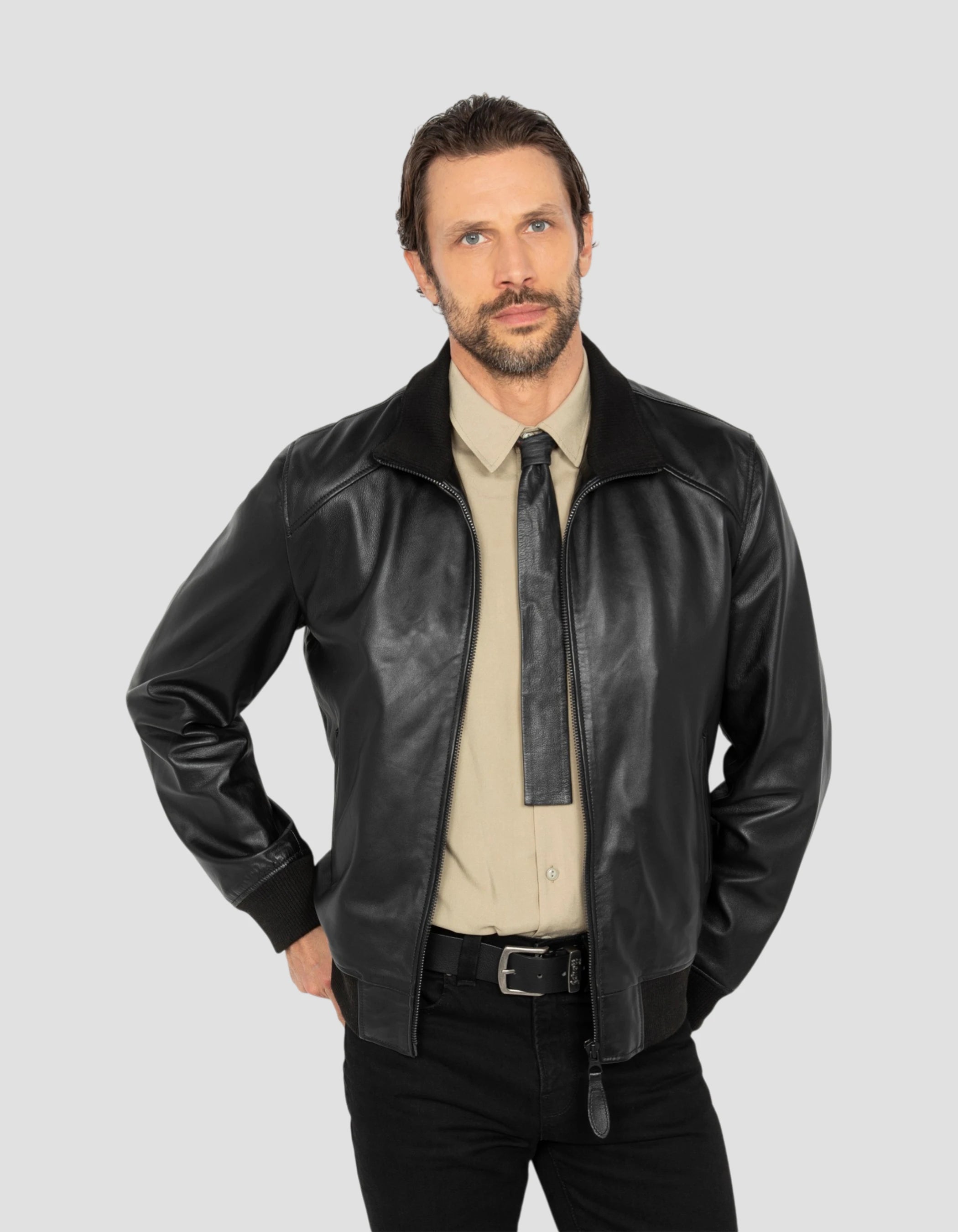 Blouson rétro full black, cuir d'agneau-4