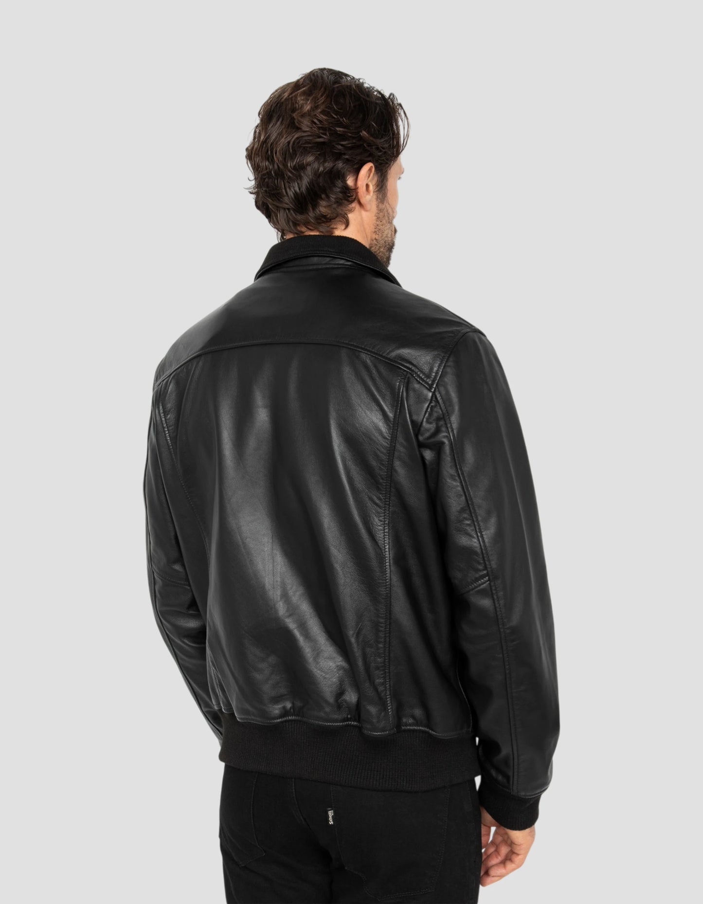 Blouson rétro full black, cuir d'agneau