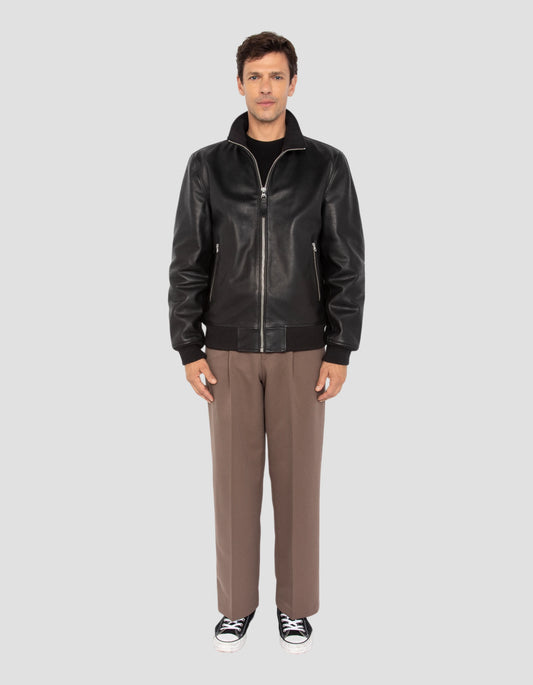 Schwarze Retro-Jacke aus genarbtem Rindsleder