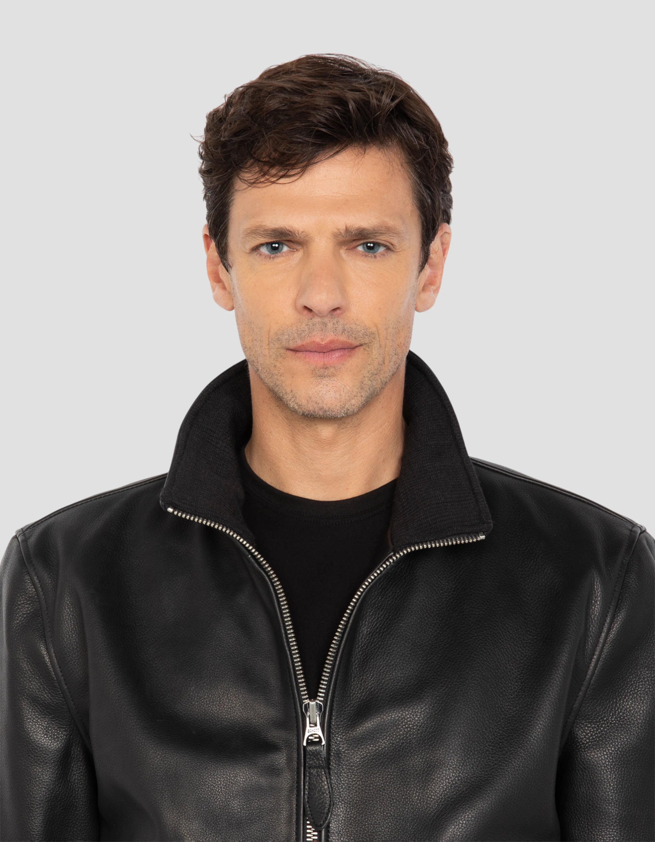 Blouson noir rétro, cuir de vachette grainé-5