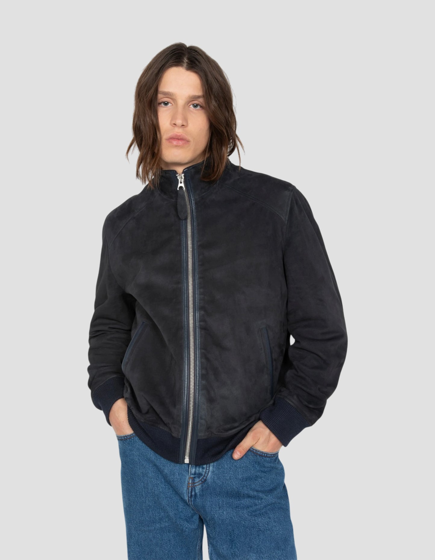 Retro navy blue jacket, goat suede