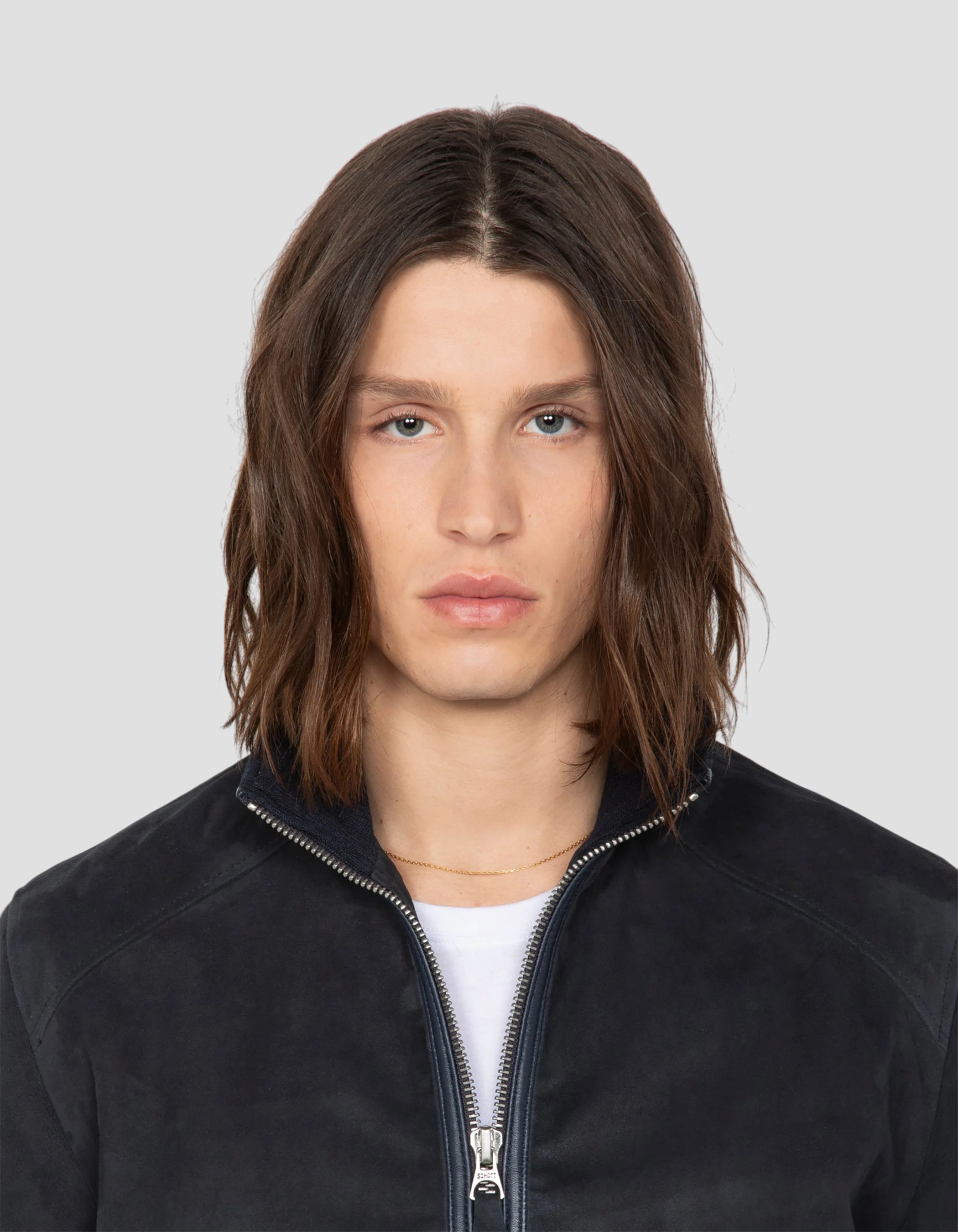 Retro navy blue jacket, goat suede-5