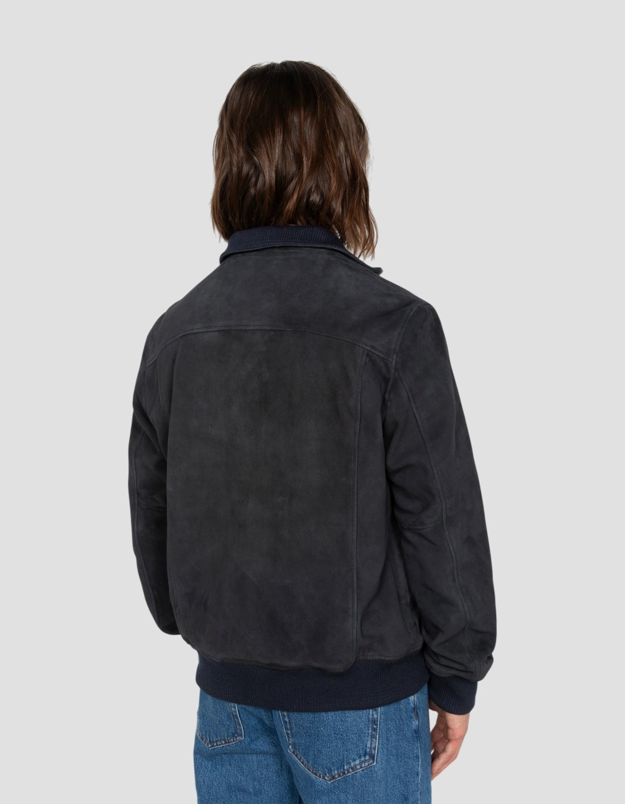 Retro navy blue jacket, goat suede-6