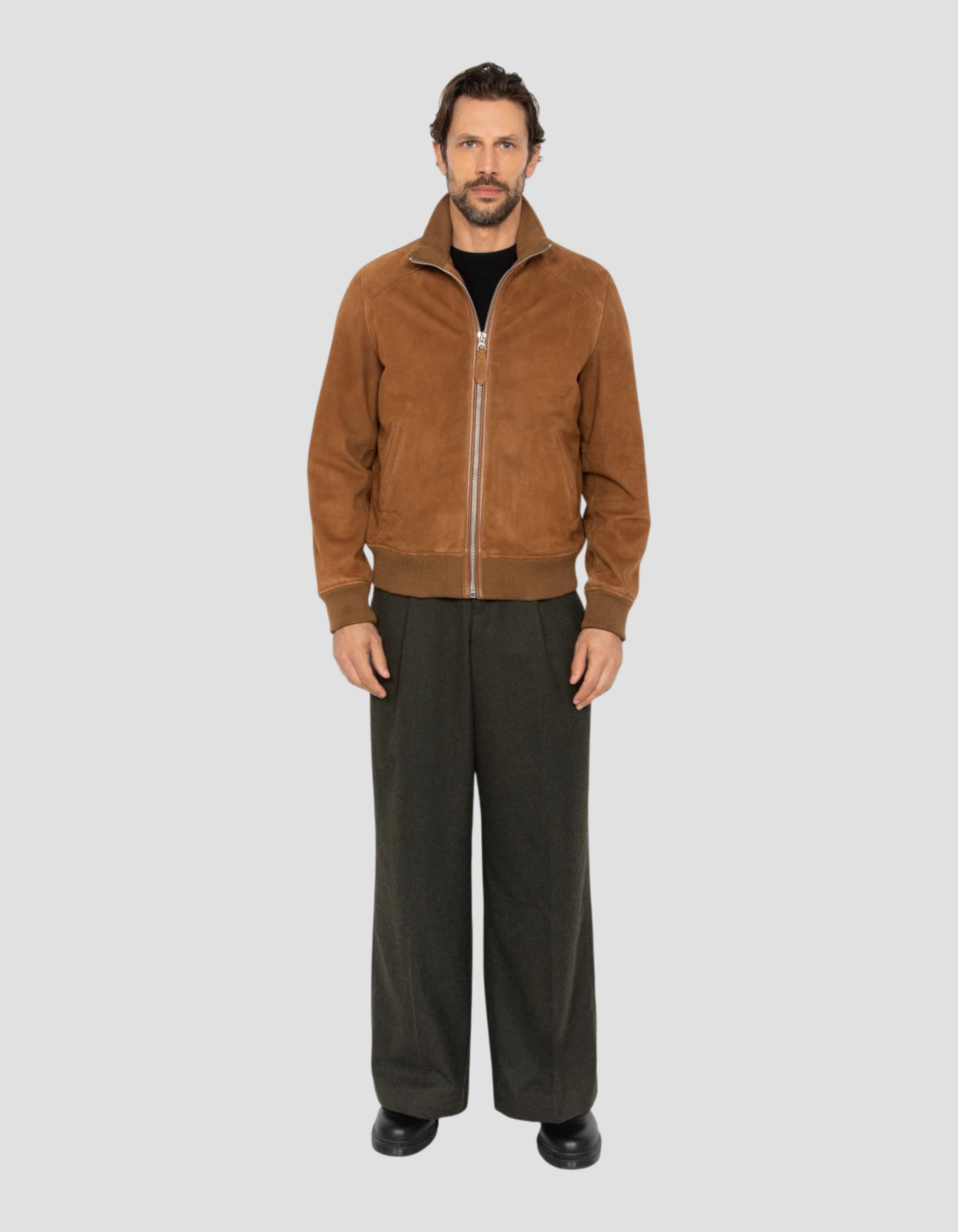 Blouson rétro rouille, chèvre velours-1