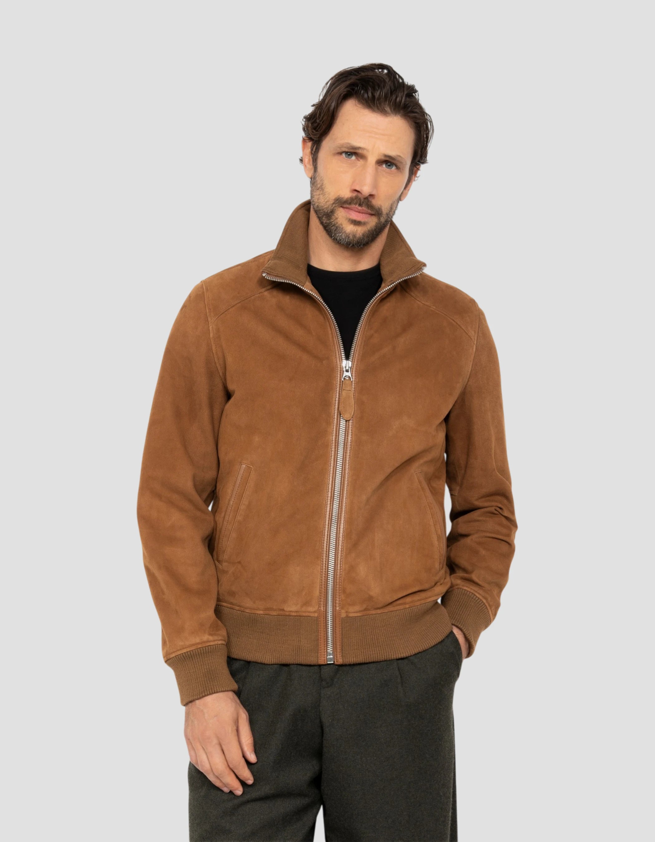 Blouson rétro rouille, chèvre velours-3