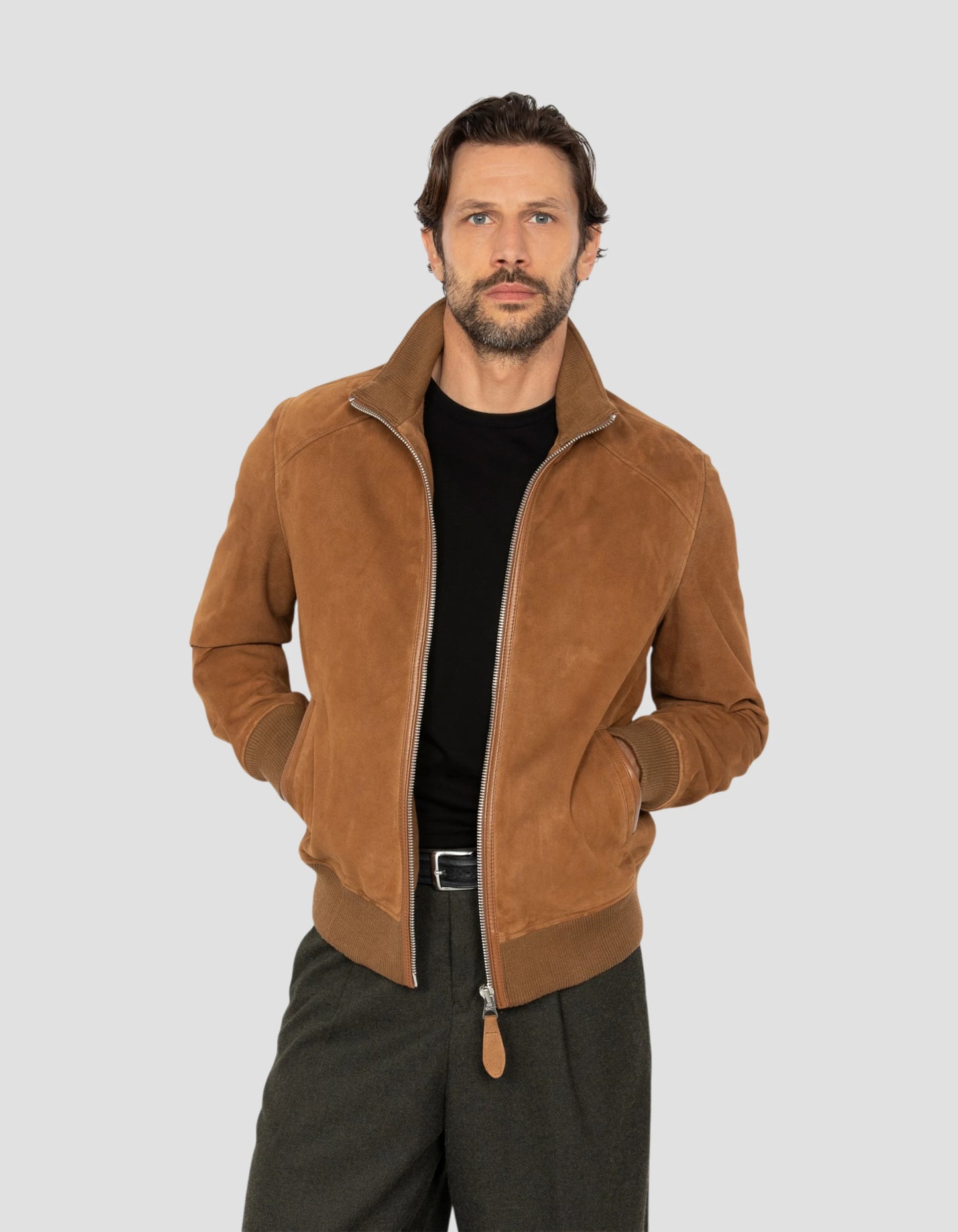 Blouson rétro rouille, chèvre velours