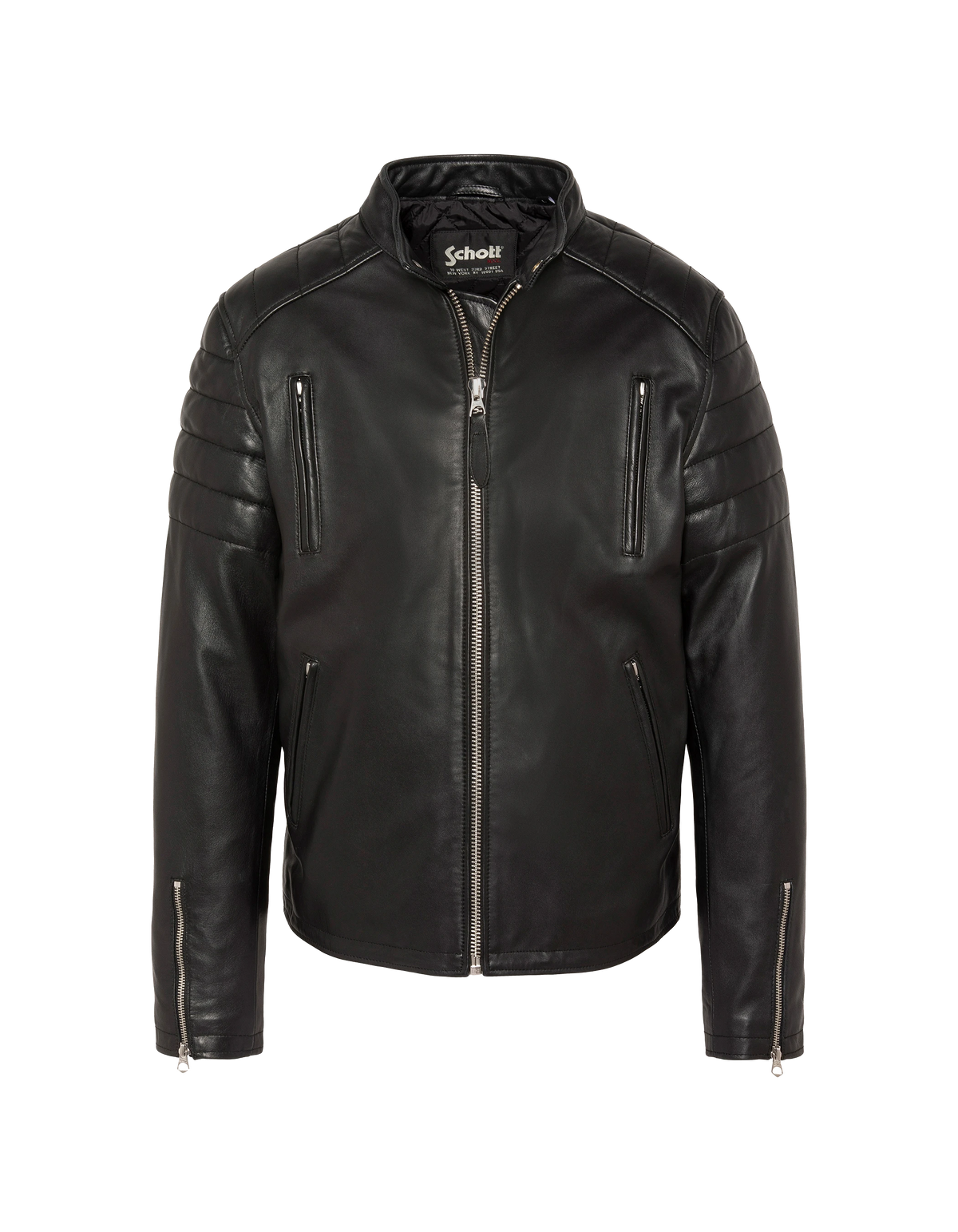 Blouson motard noir, cuir d'agneau