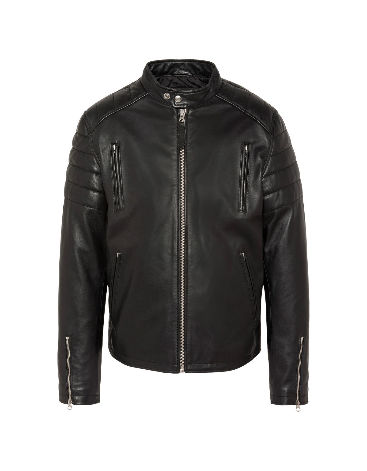 Blouson motard noir, cuir d'agneau