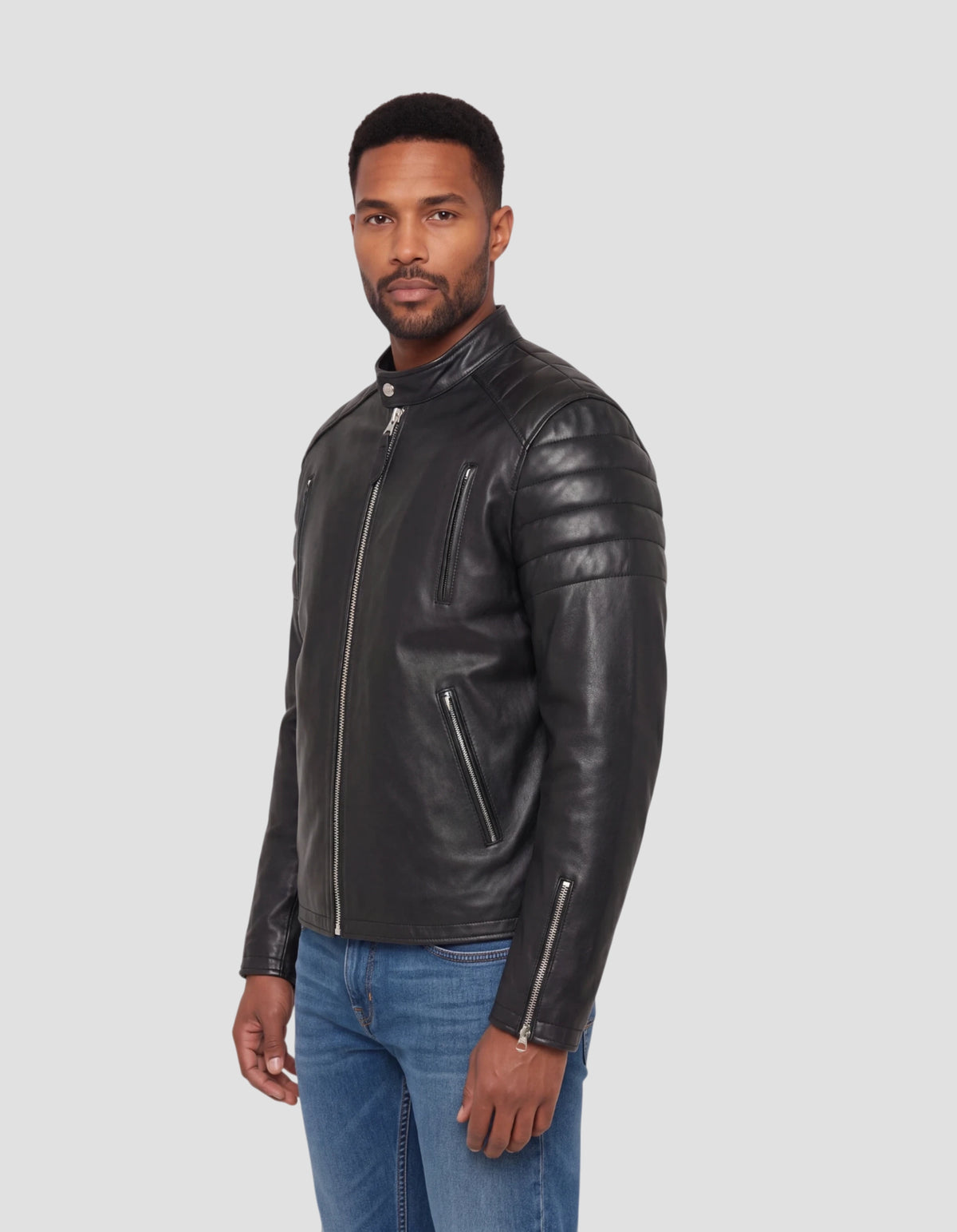 Blouson motard noir, cuir d'agneau-3