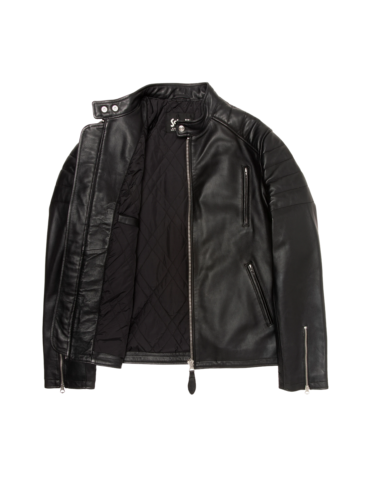 Blouson motard noir, cuir d'agneau
