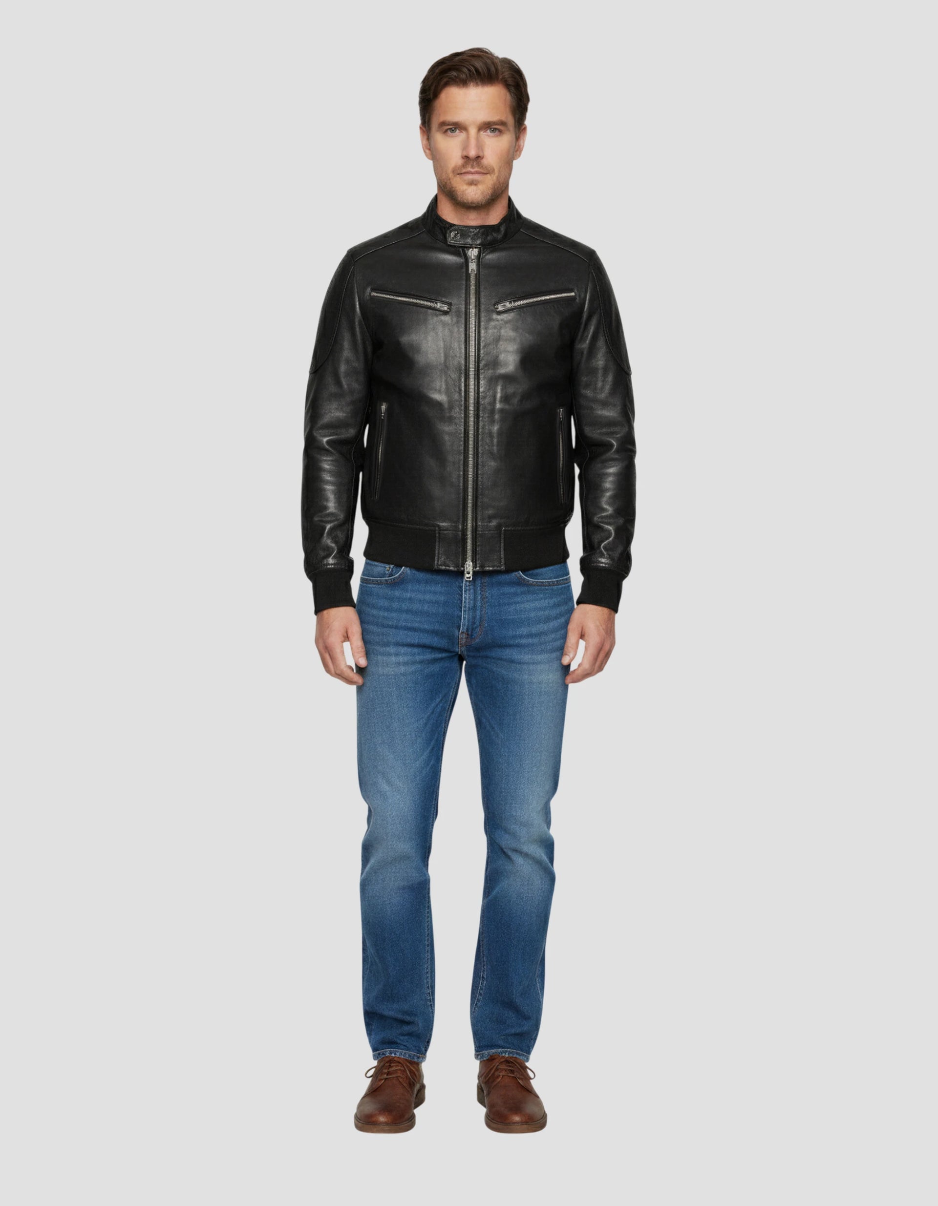 Multipoche black biker jacket, lamb leather - lcharvey | Schott NYC®