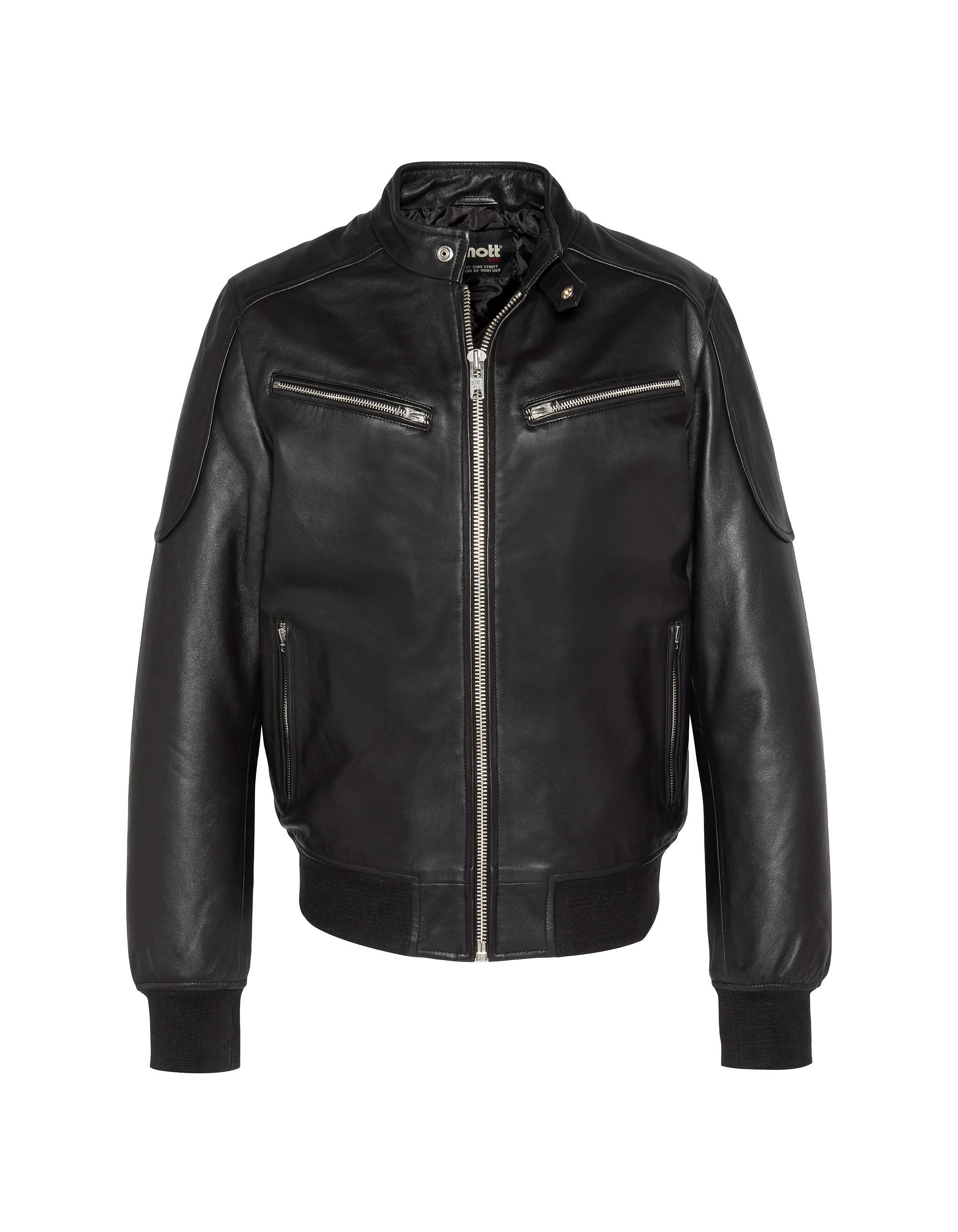 Giacca per motociclisti neri multipoche, pelle di agnello-5