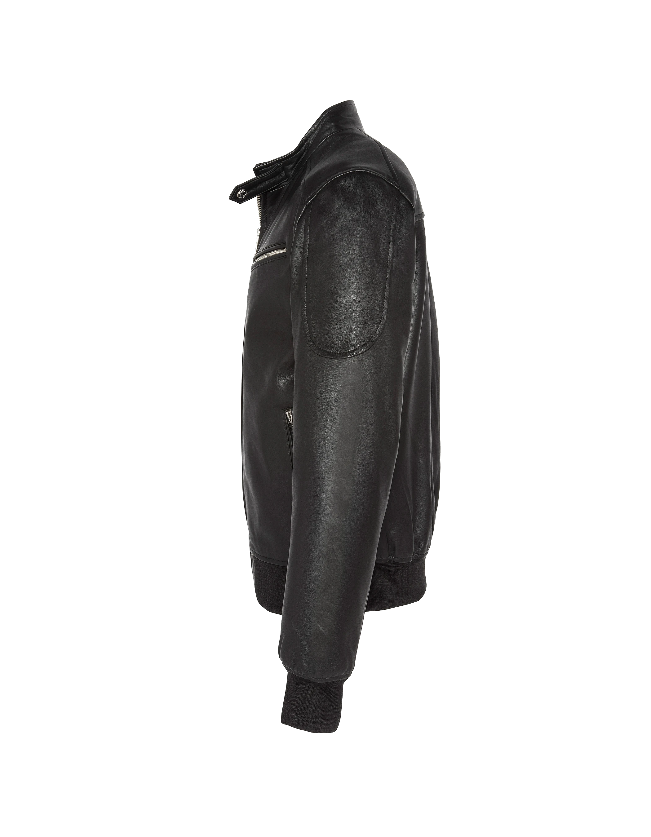 Giacca per motociclisti neri multipoche, pelle di agnello-6