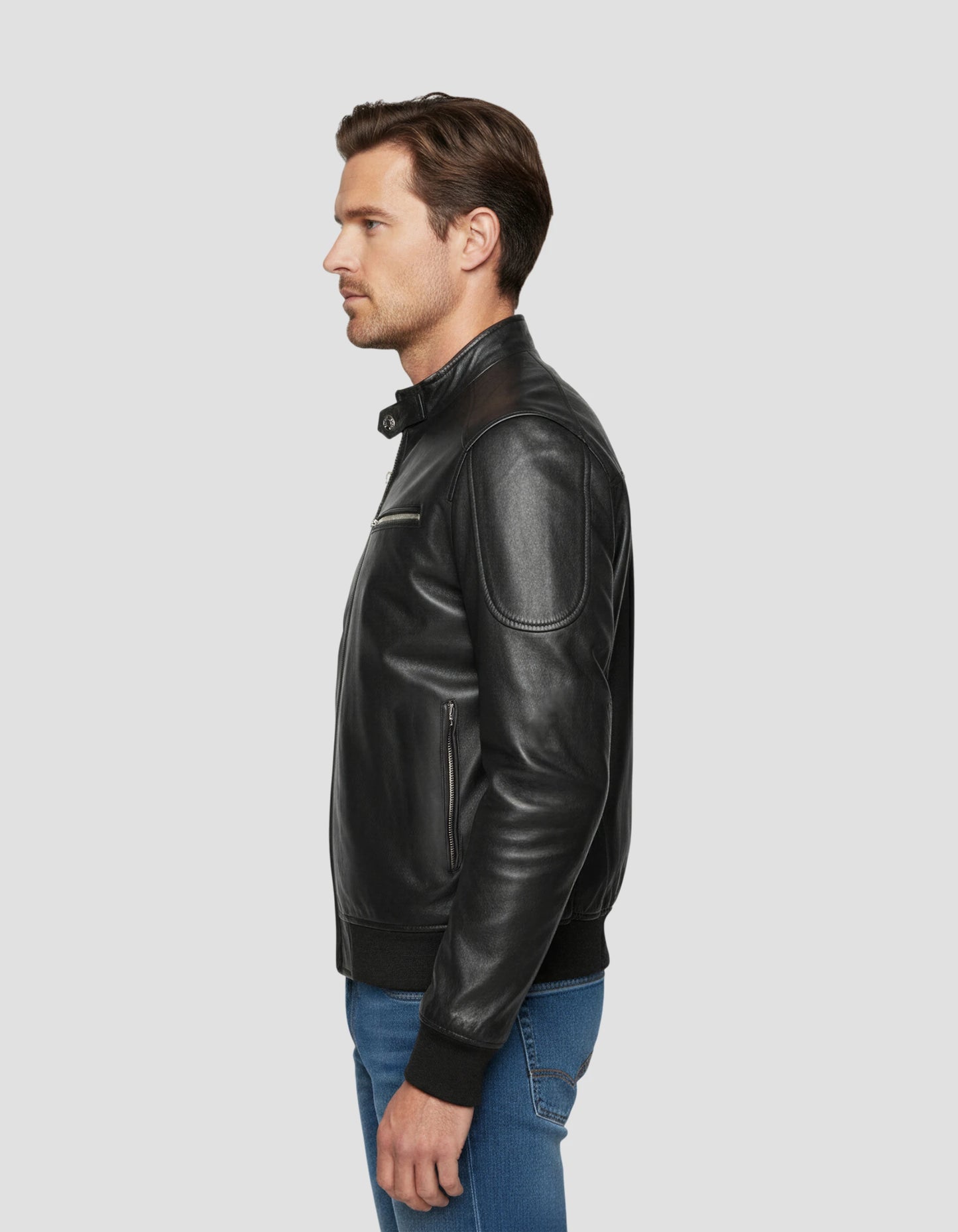 Giacca per motociclisti neri multipoche, pelle di agnello