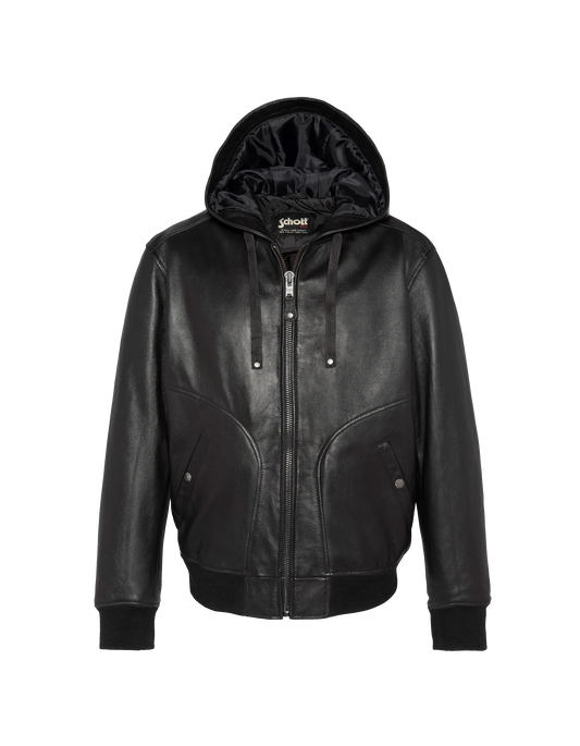 Black hooded jacket, lambskin leather - LCHURBAN | Schott NYC®