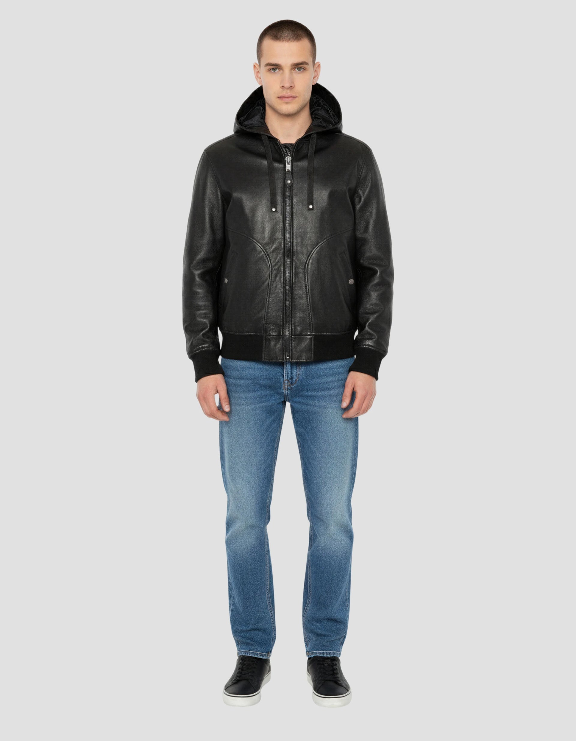 Black hooded jacket, lamb leather - lchood | Schott NYC®