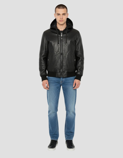 Black hooded jacket, lamb leather - lchood | Schott NYC®