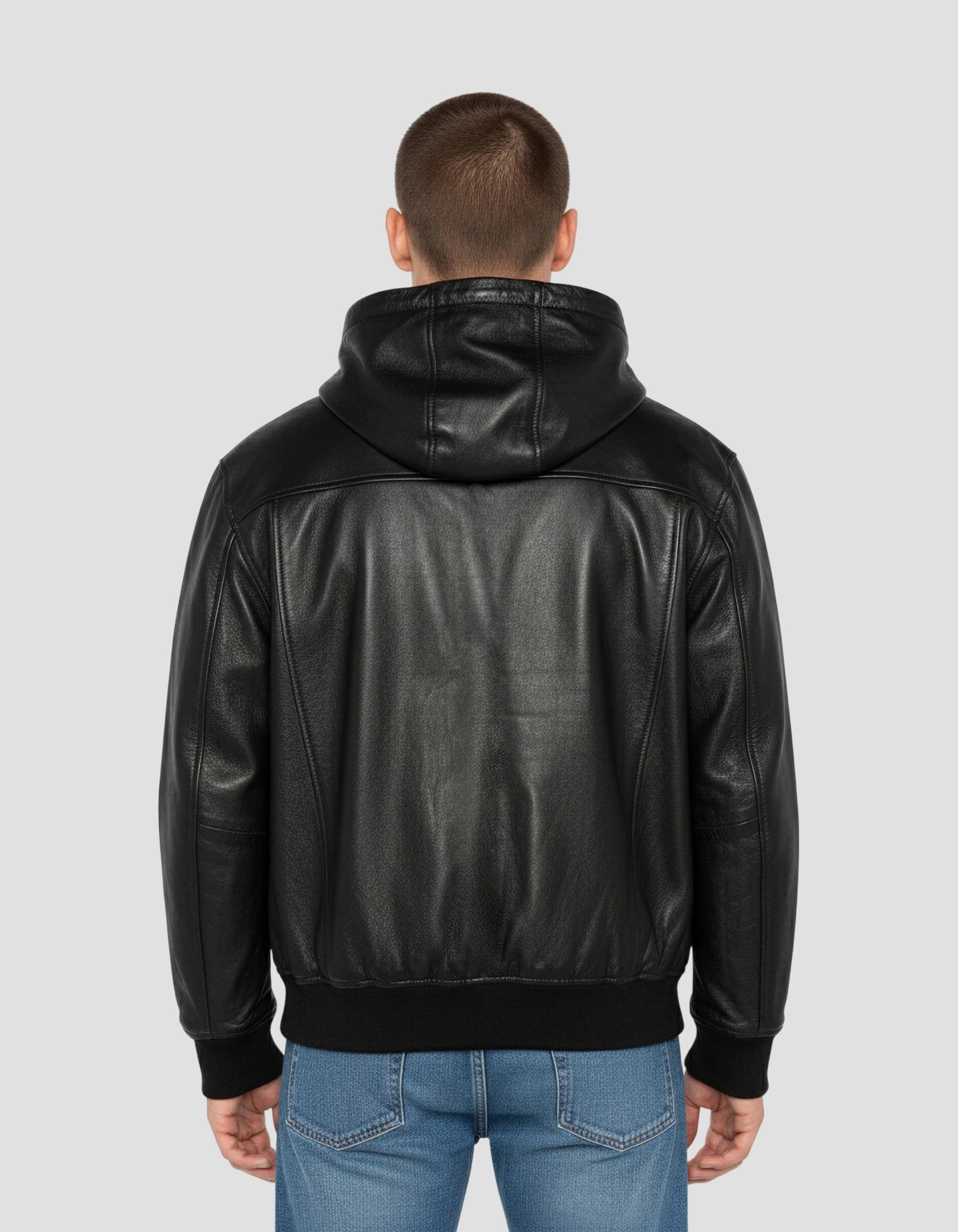 Black hooded jacket, lamb leather - lchood | Schott NYC® Black hooded jacket, lamb leather - lchood | Schott NYC®