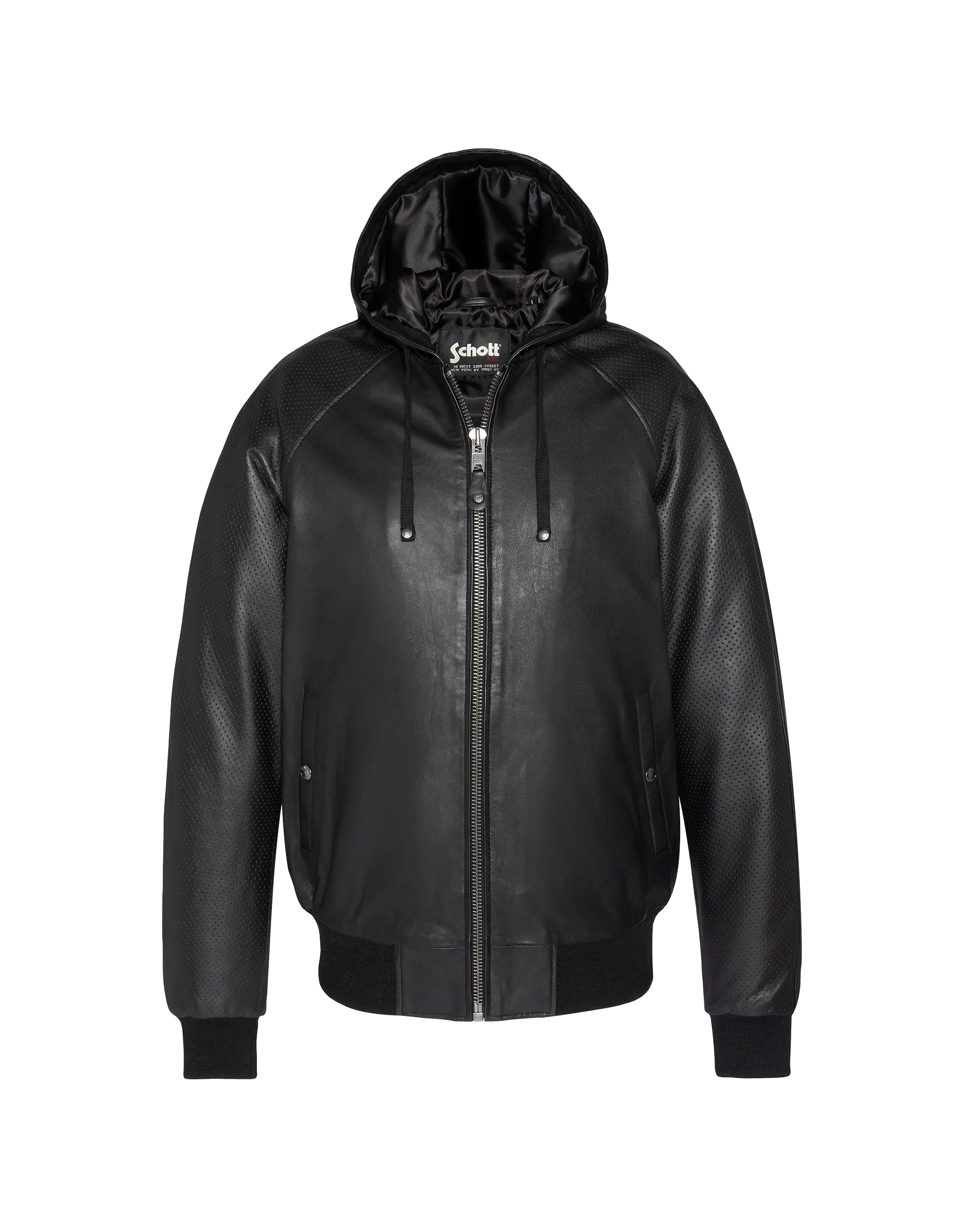 Black hooded jacket, lambskin leather - LCHURBAN | Schott NYC®