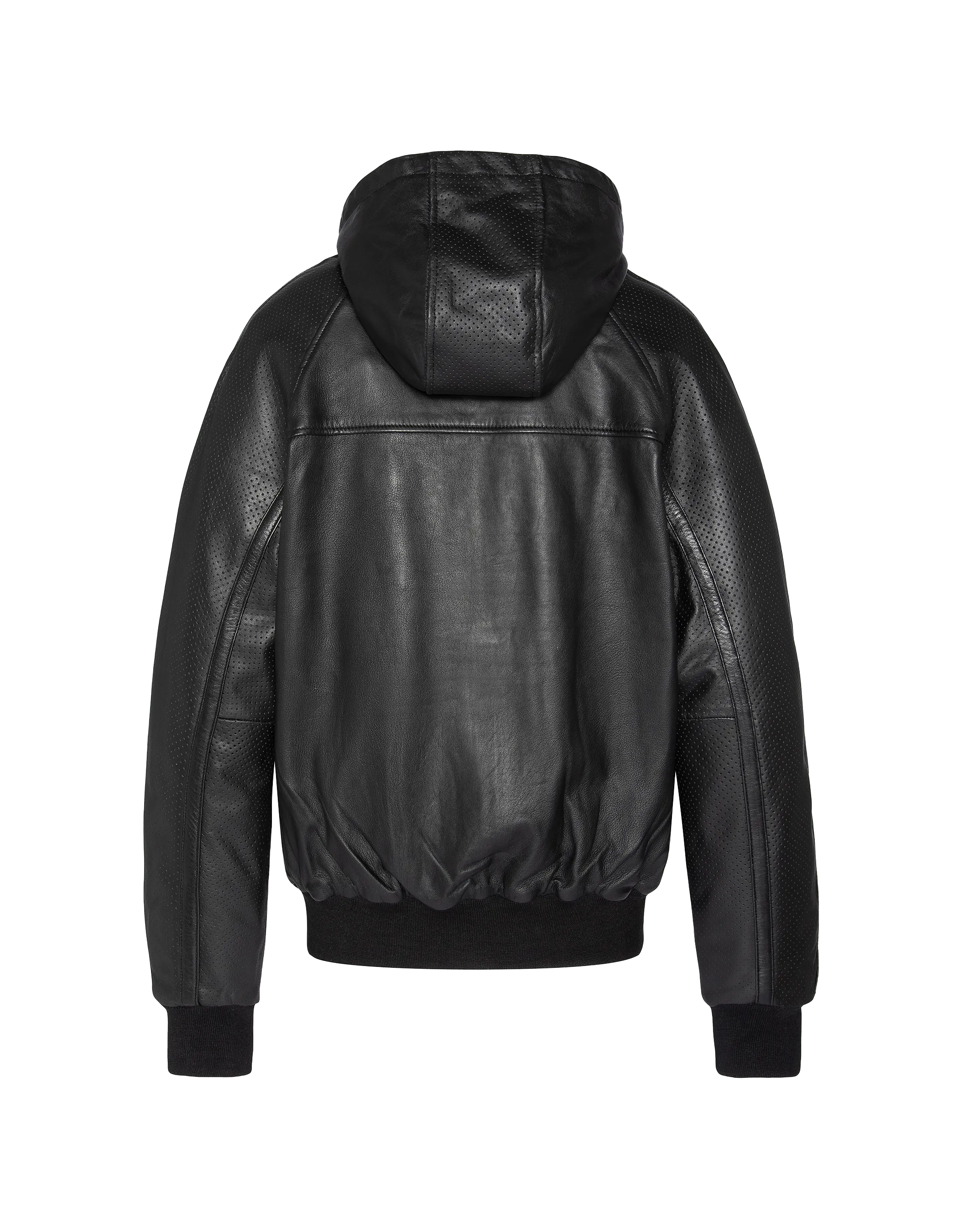 Black hooded jacket, lambskin leather LCHURBAN Schott NYC®