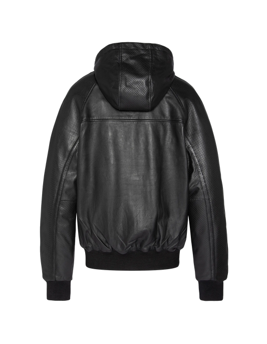 Black hooded jacket, lamb leather lchood Schott NYC®