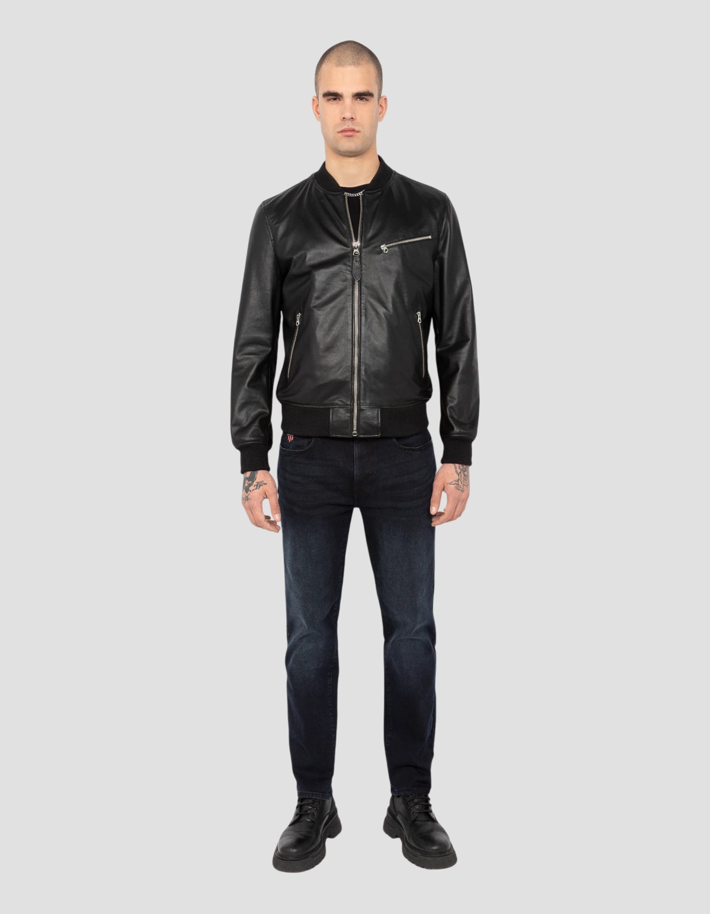 Black casual jacket, lambskin leather
