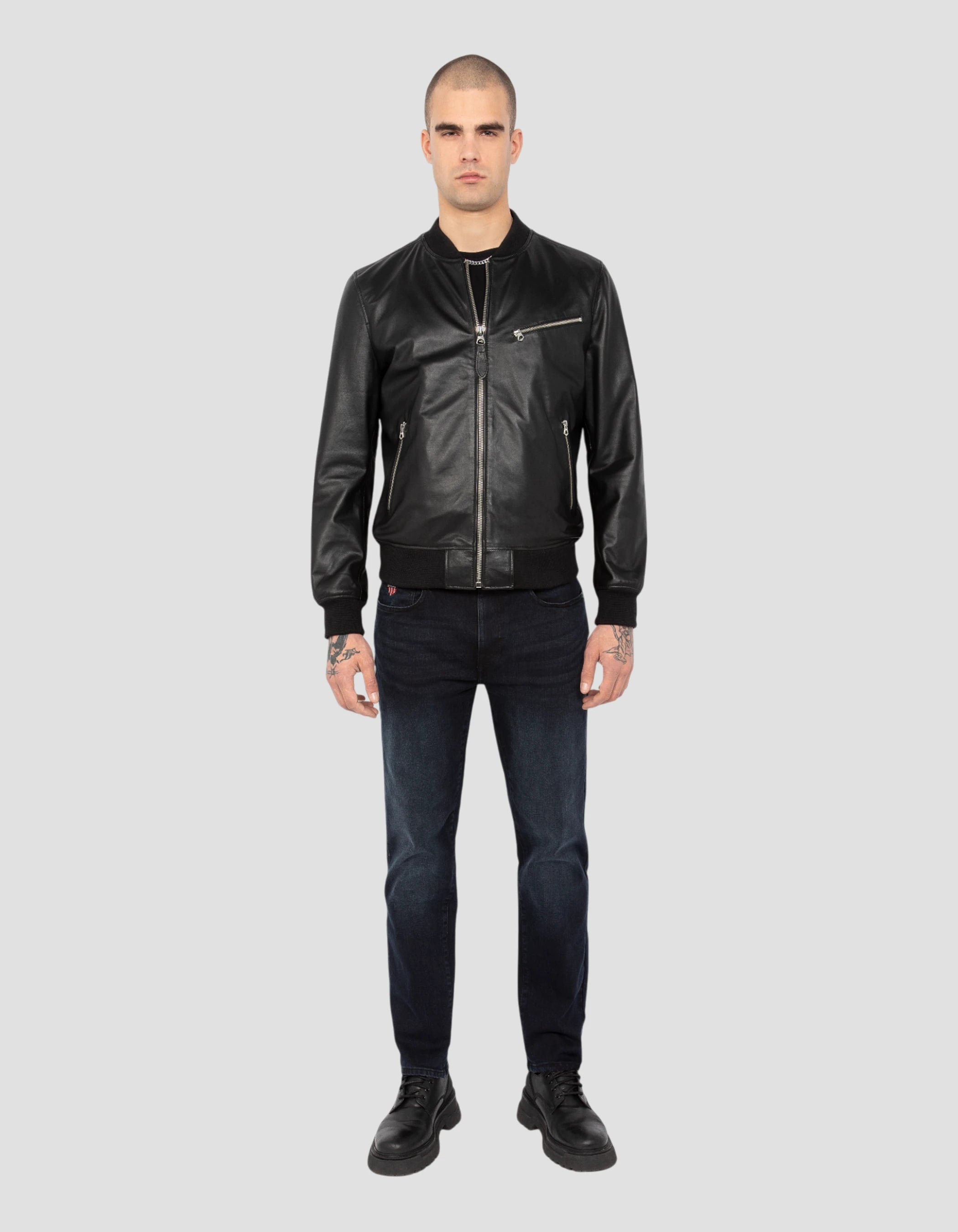Black casual jacket, lambskin leather-1