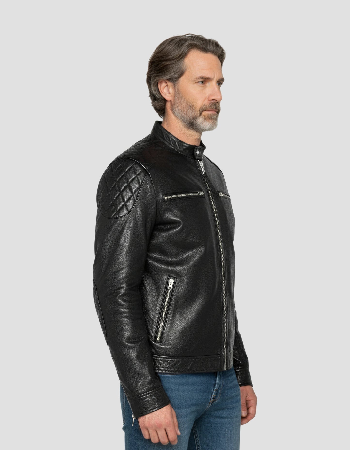 Giacca da motociclista nero, pelle di agnello