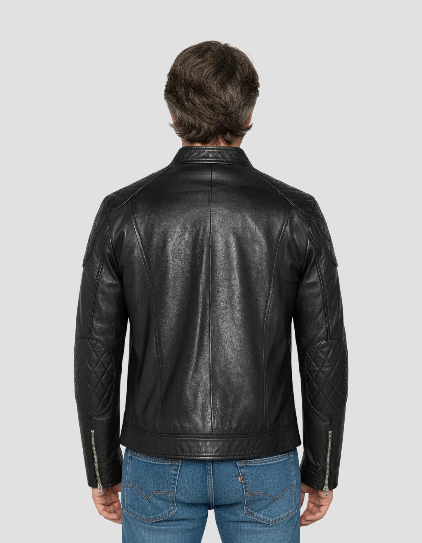 Giacca da motociclista nero, pelle di agnello