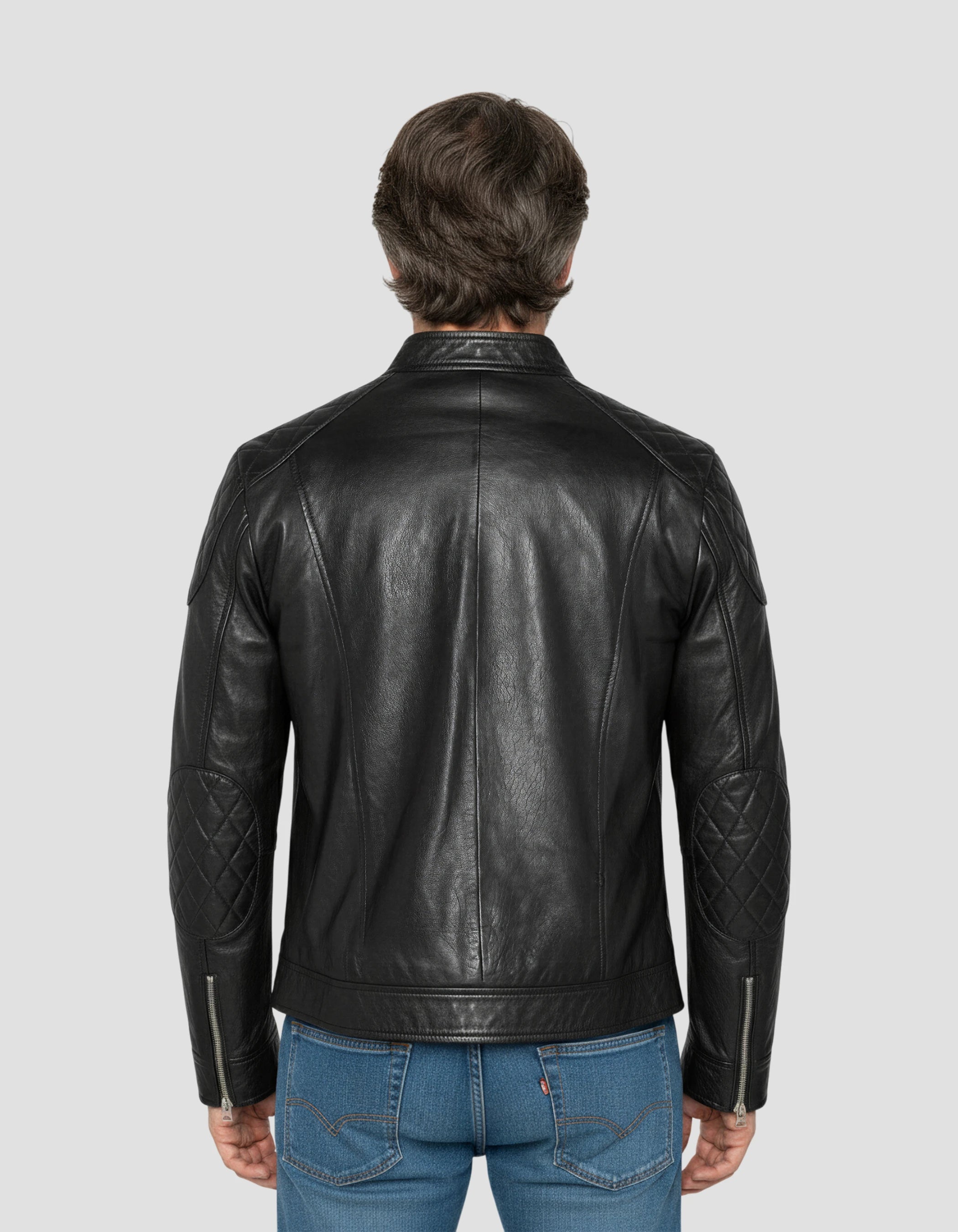 Giacca da motociclista nero, pelle di agnello-4