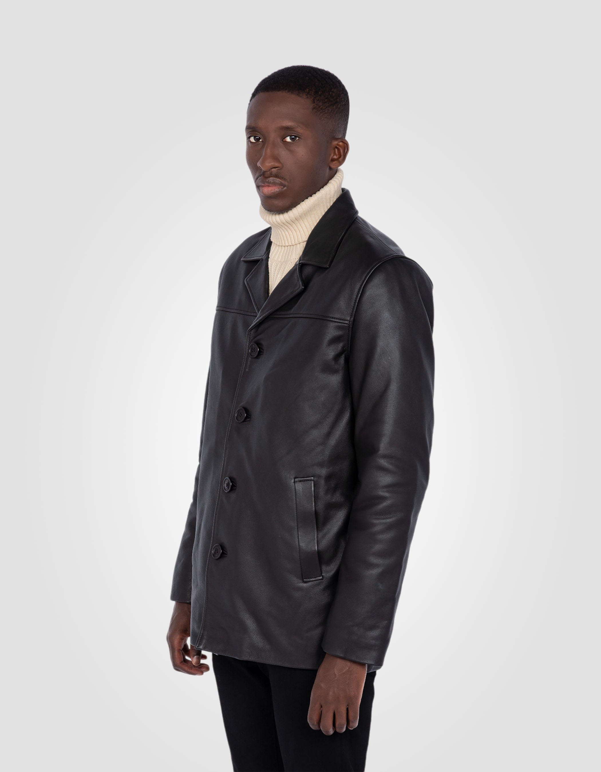 Veste droite noire mi-longue, cuir de vachette LCMAINE2 Schott