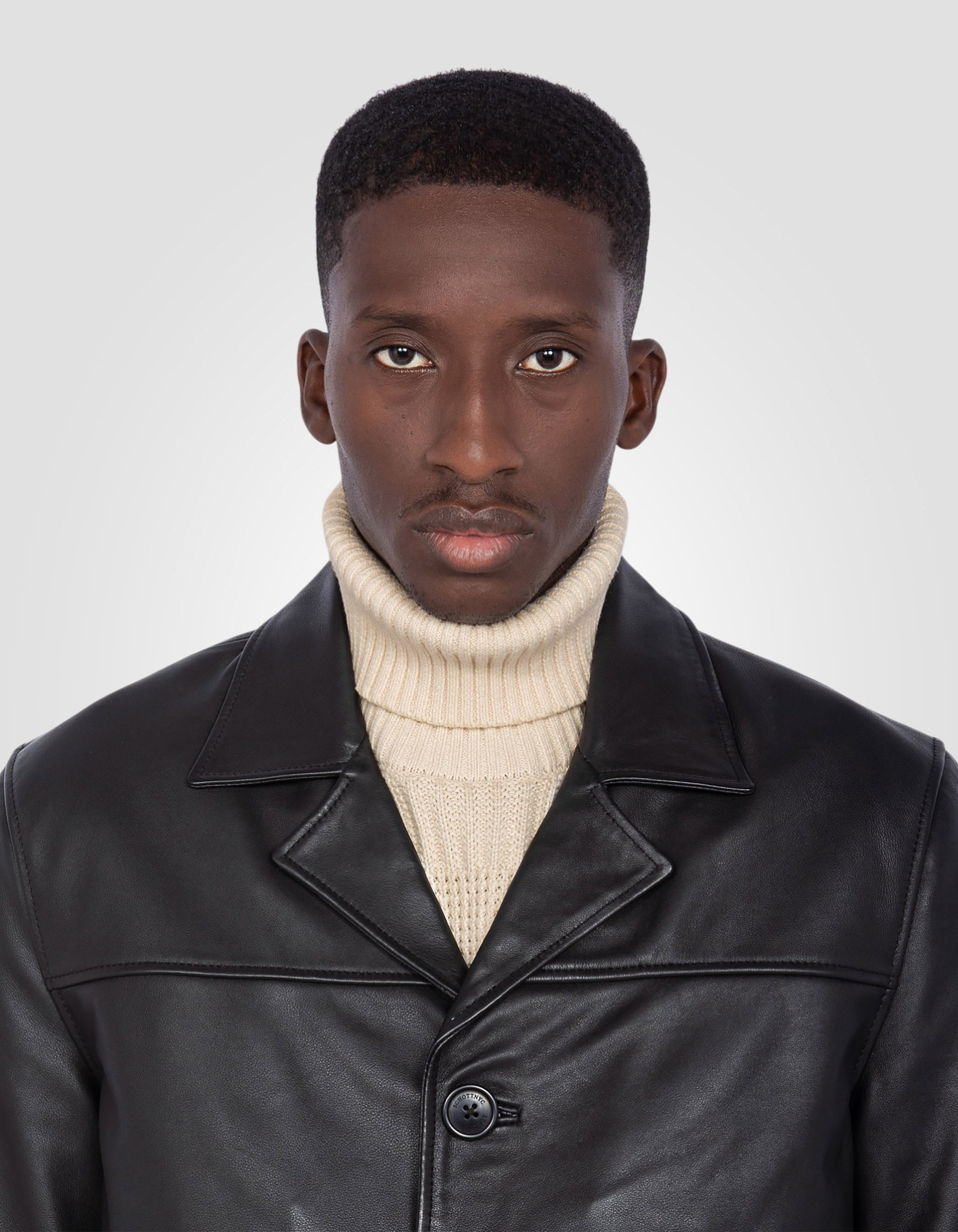 Veste droite noire mi-longue, cuir de vachette LCMAINE2 Schott