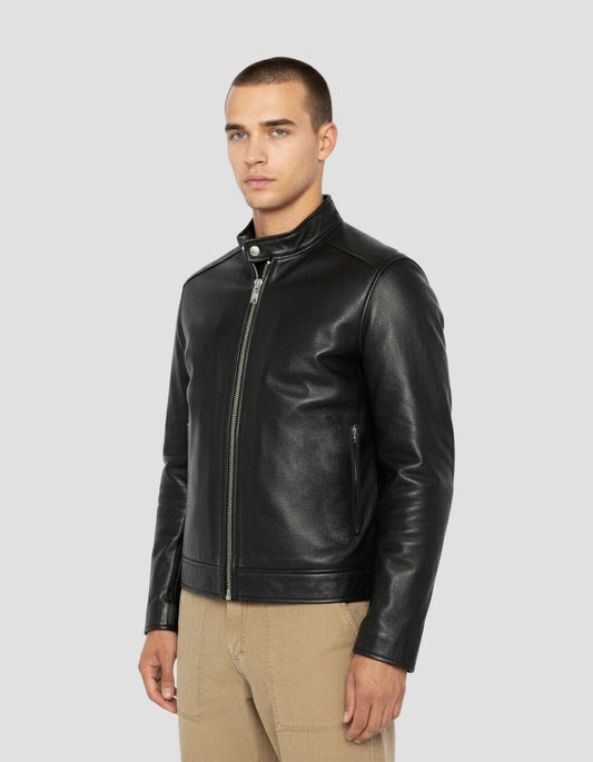 Blouson motard noir, cuir d'agneau