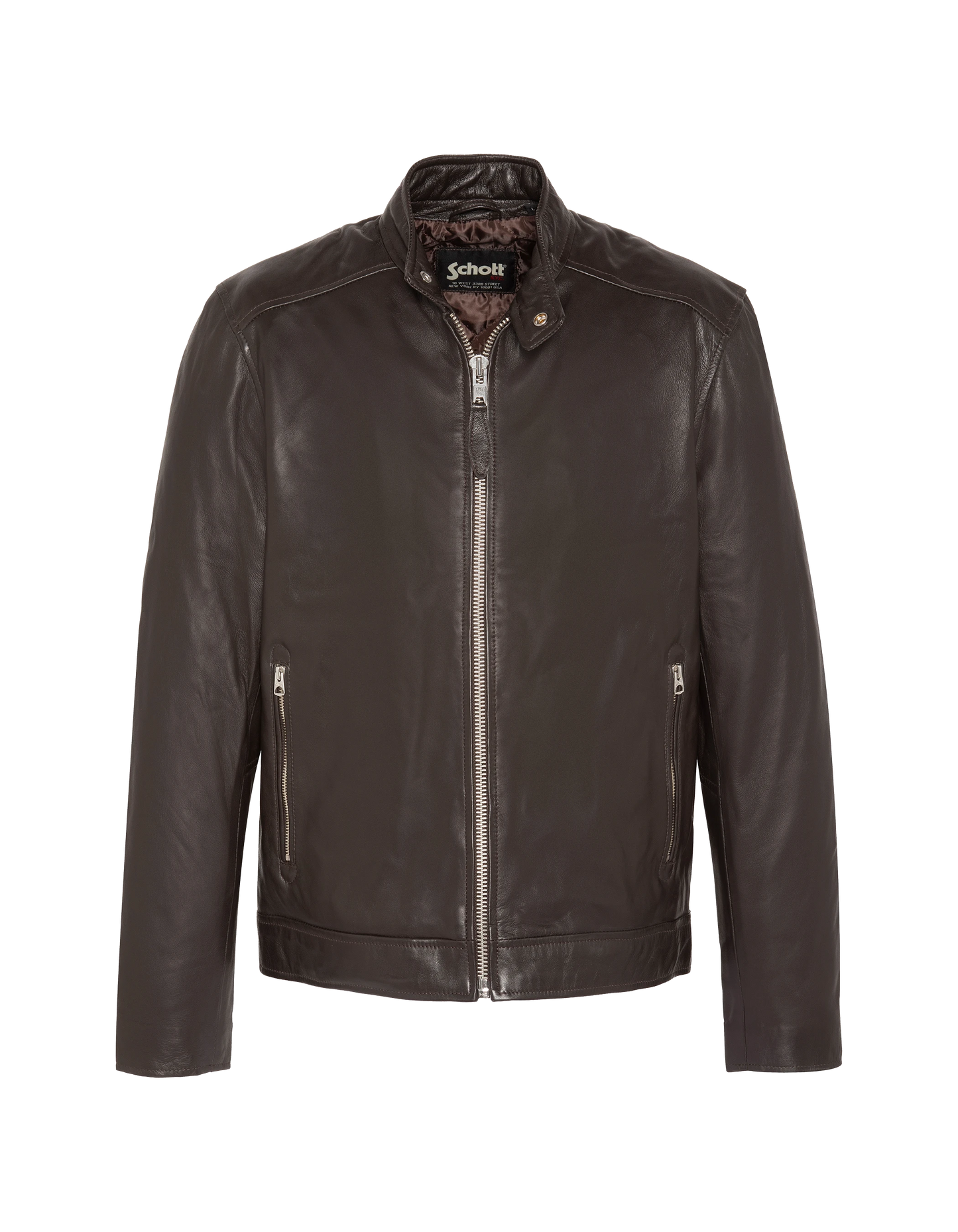 Blouson motard marron, cuir d'agneau