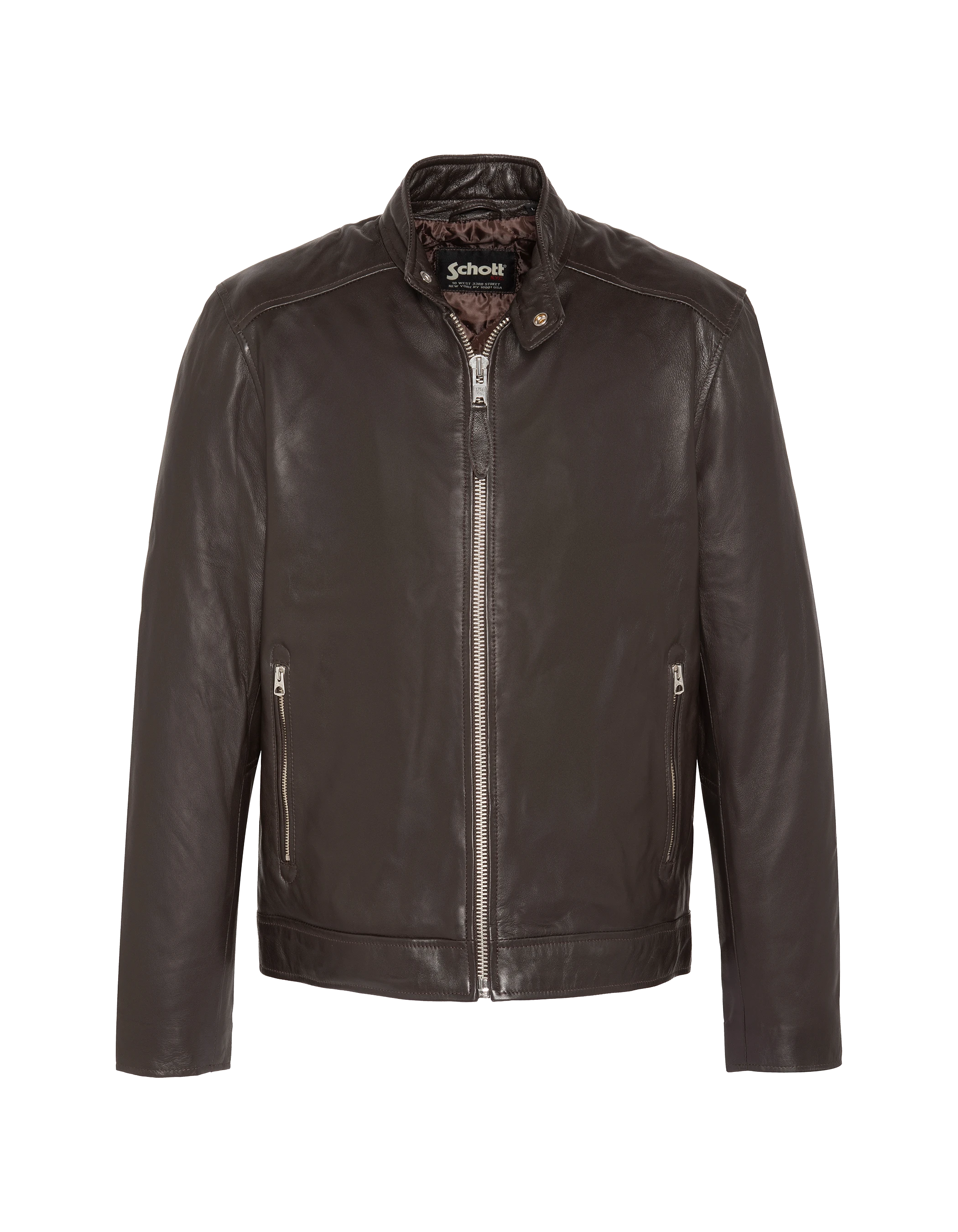 Blouson motard marron, cuir d'agneau-1