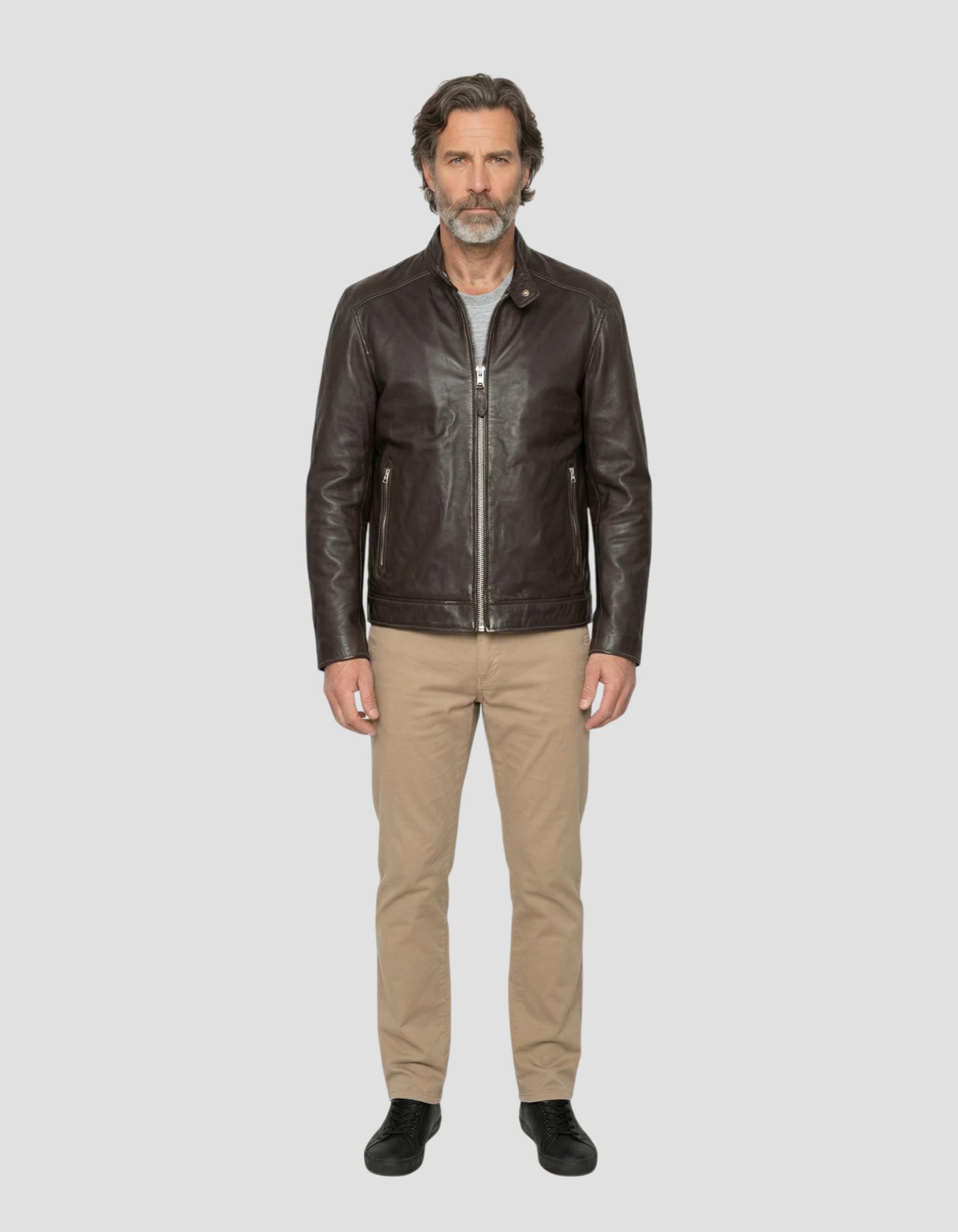 Brown biker jacket, lambskin leather