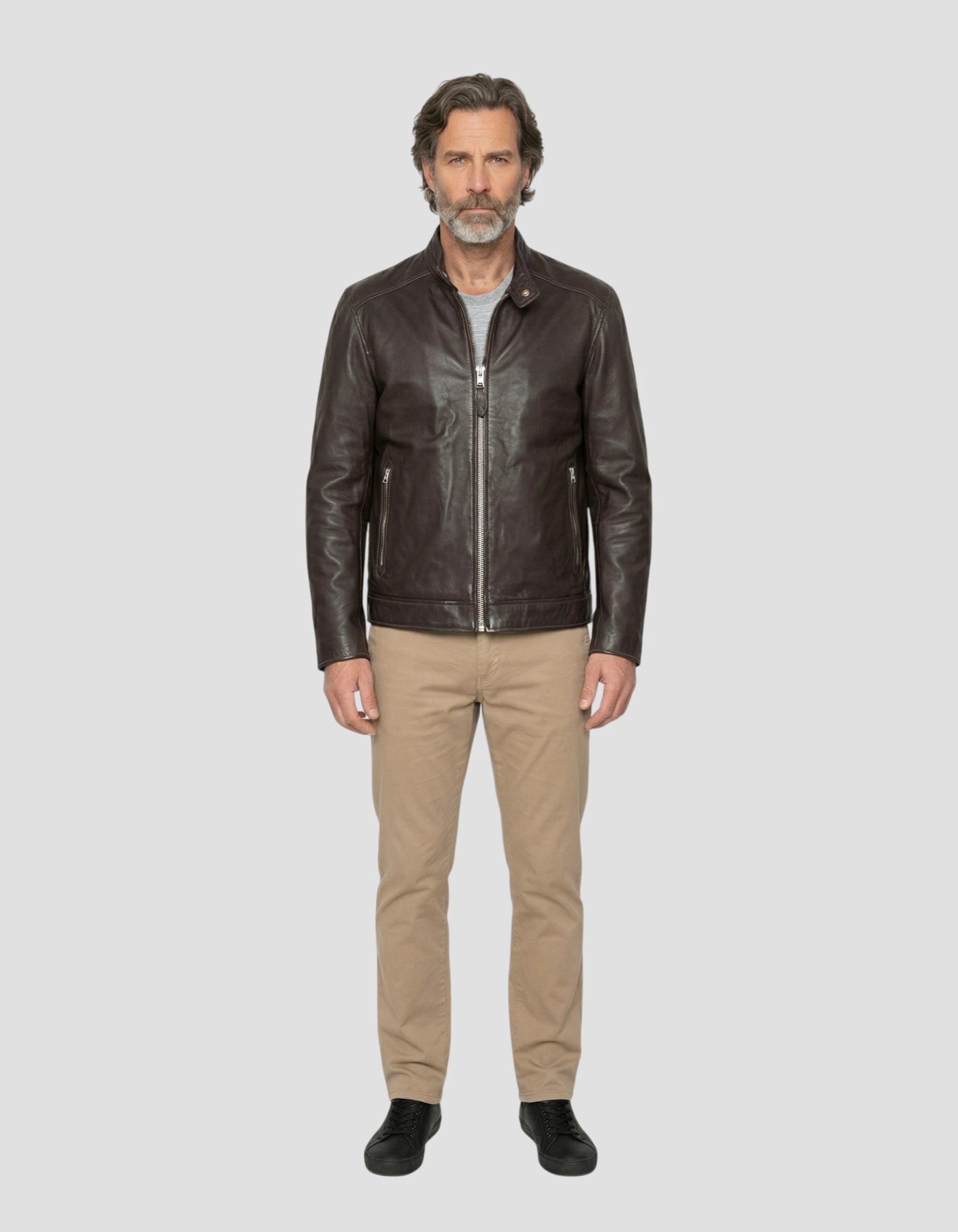 Brown biker jacket, lambskin leather-1