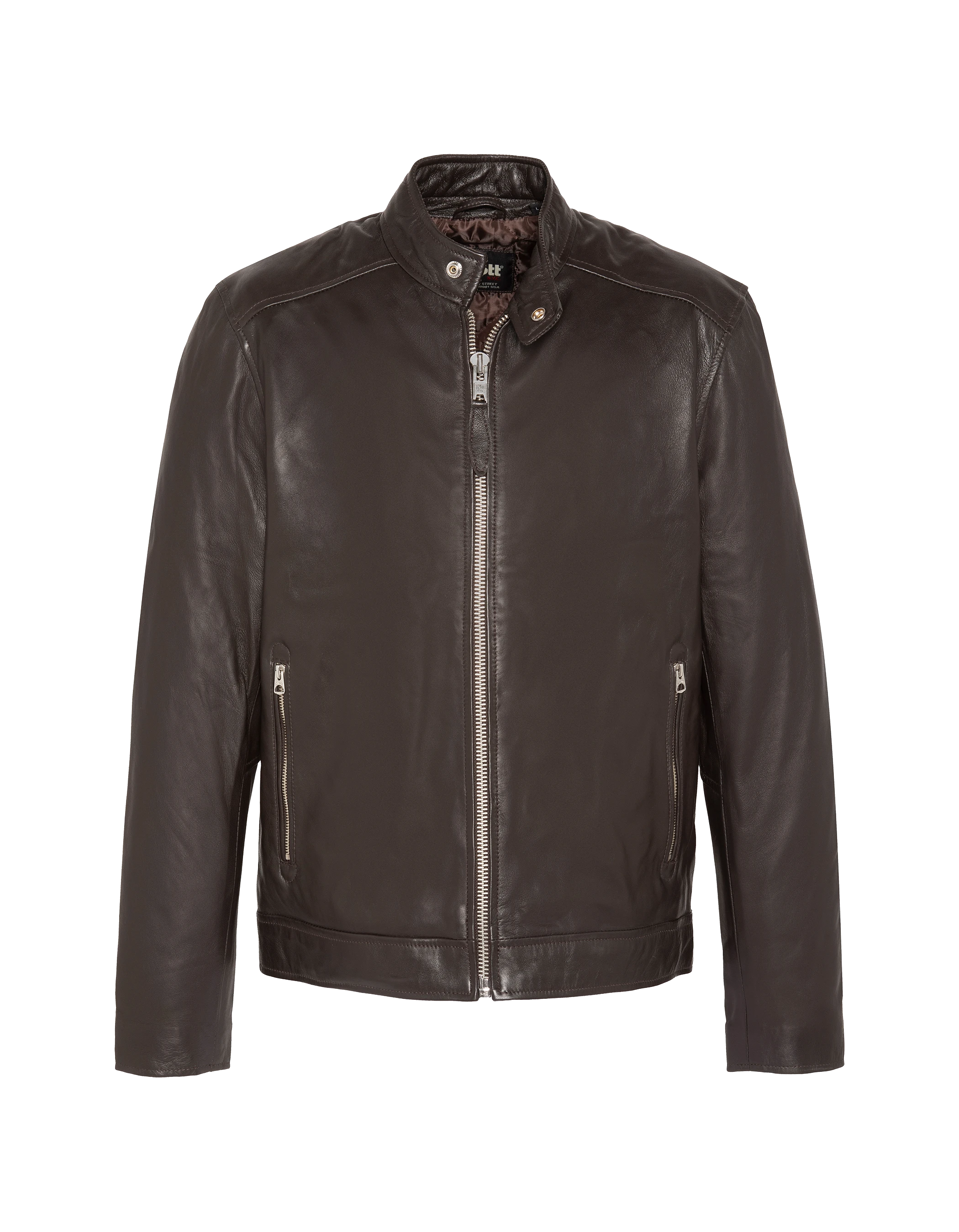 Blouson motard marron, cuir d'agneau-3