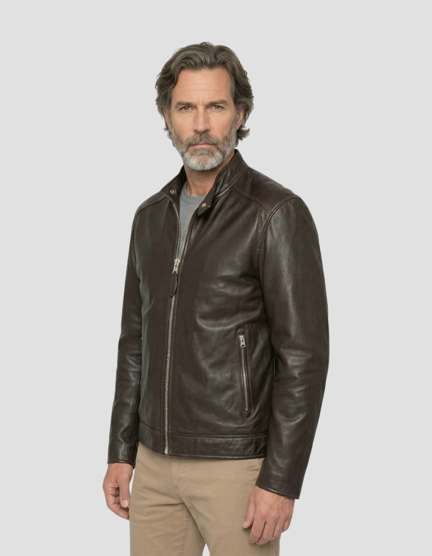 Brown biker jacket, lambskin leather