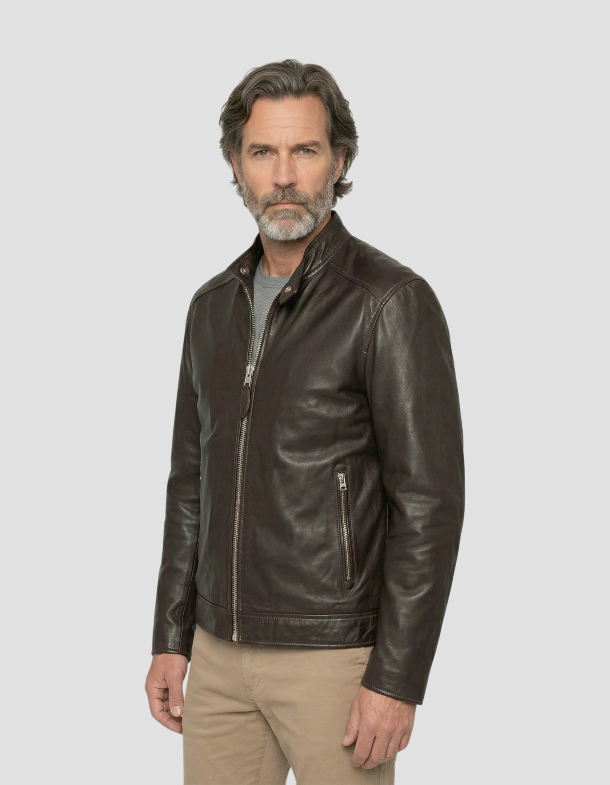 Brown biker jacket, lambskin leather-3