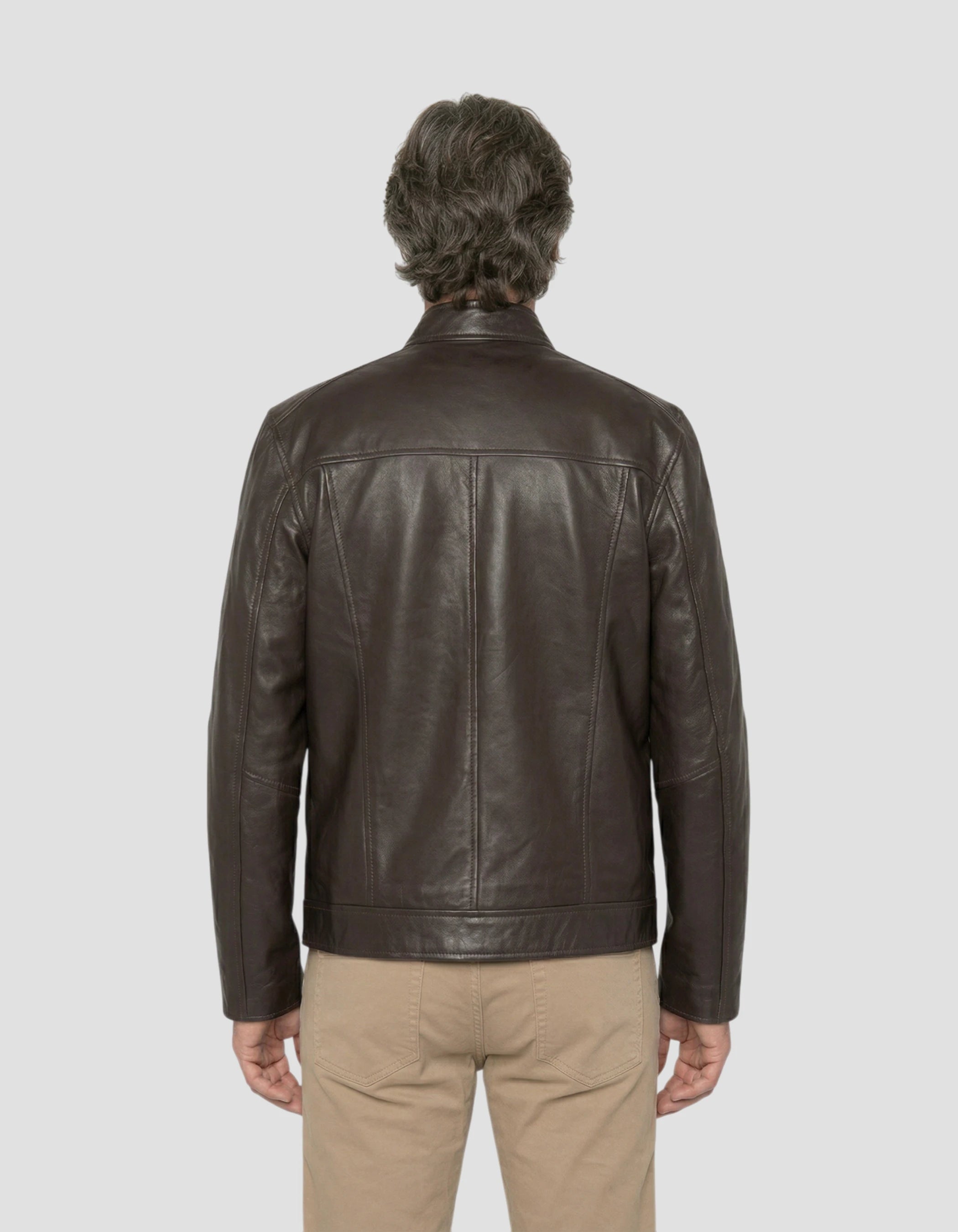 Brown biker jacket, lambskin leather-4