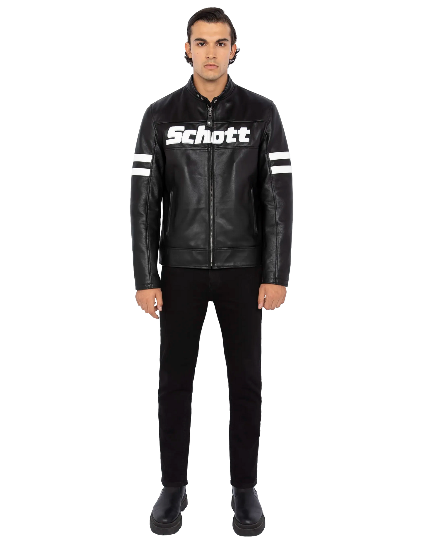 Black biker jacket, cowhide leather